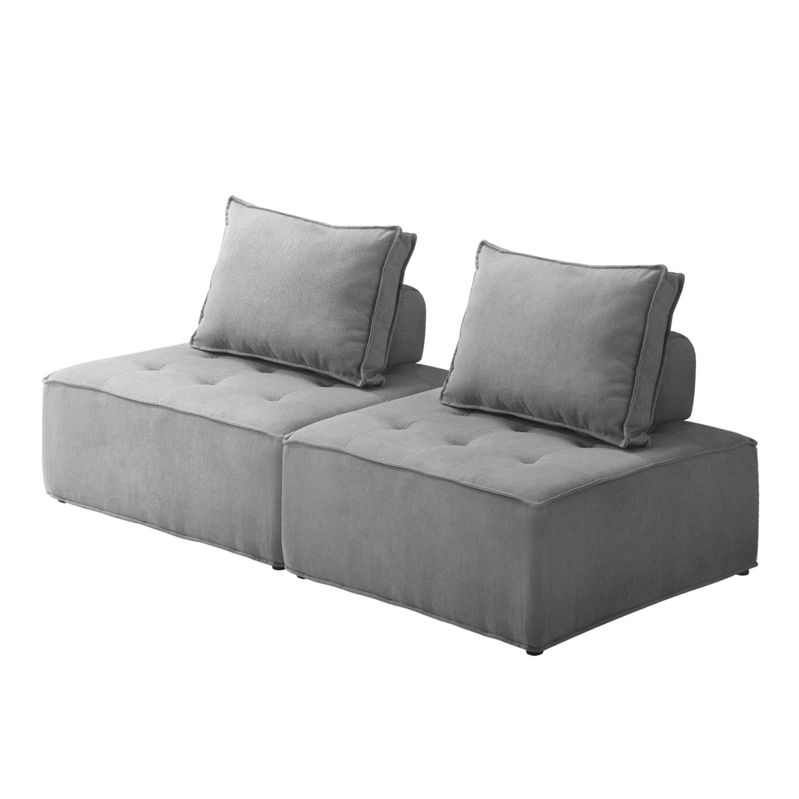 Oikiture 2PCS Modular Sofa Lounge Chair Armless Adjustable Back Linen Grey - Sunyee