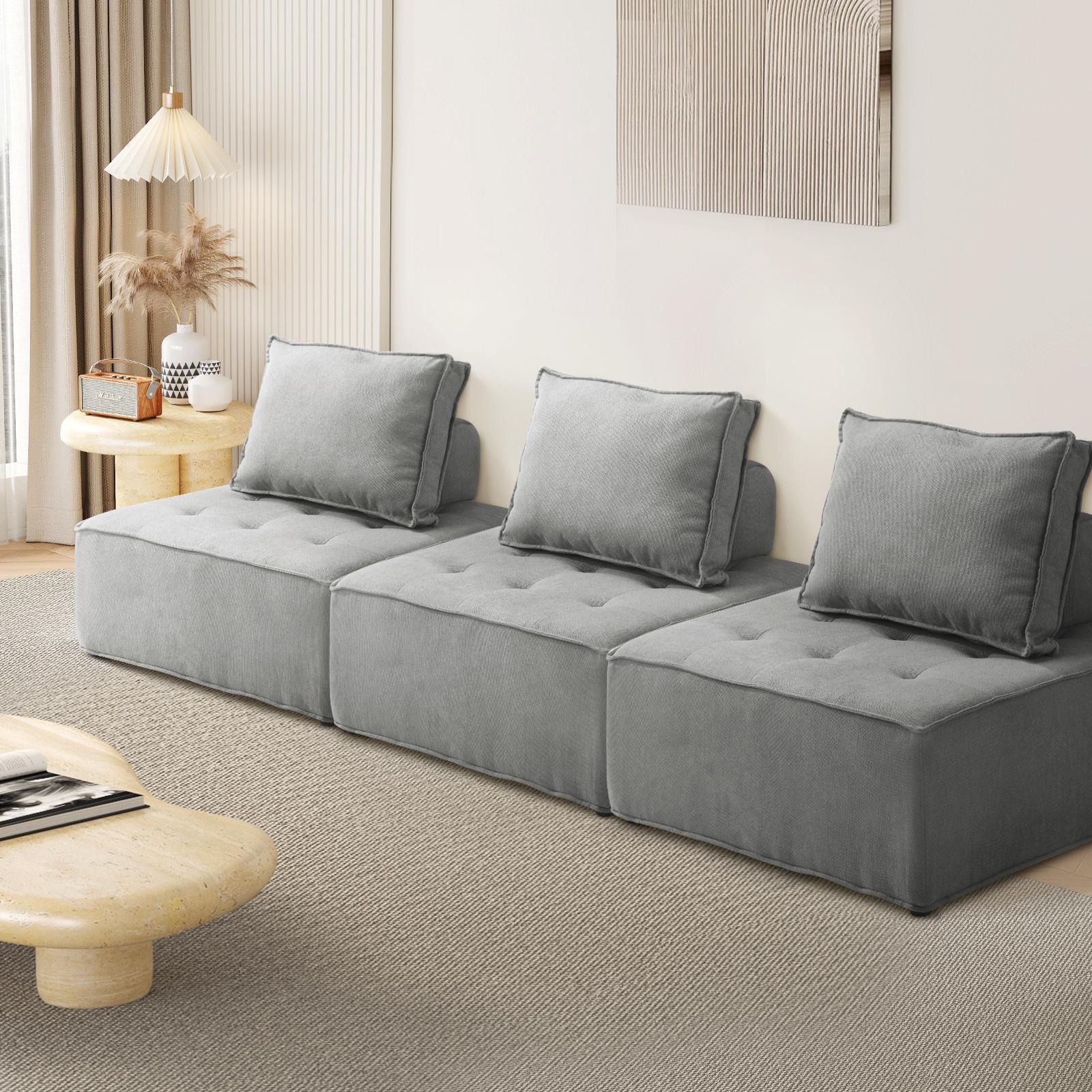 Oikiture 1-4PCS Modular Sofa Lounge Chair Armless TOFU Back Sherpa/Linen/PU