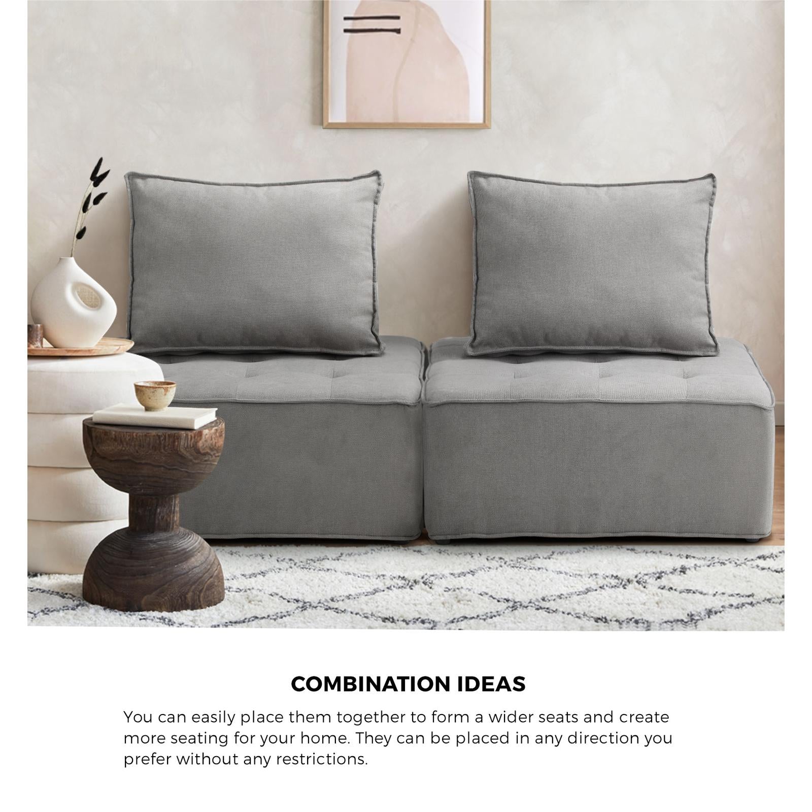 Oikiture 3PCS Modular Sofa Lounge Chair Armless Adjustable Back Linen Grey - Sunyee