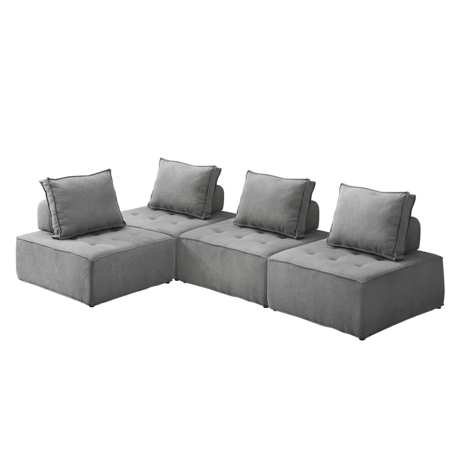 Oikiture 4PCS Modular Sofa Lounge Chair Armless Adjustable Back Linen Grey - Sunyee