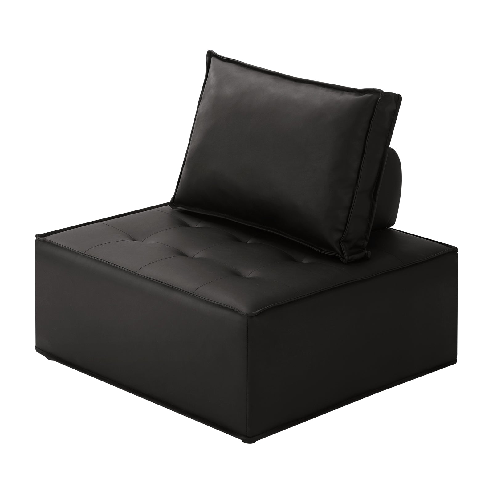 Oikiture 1PC Modular Sofa Lounge Chair Armless TOFU Back PU Leather Black - Sunyee