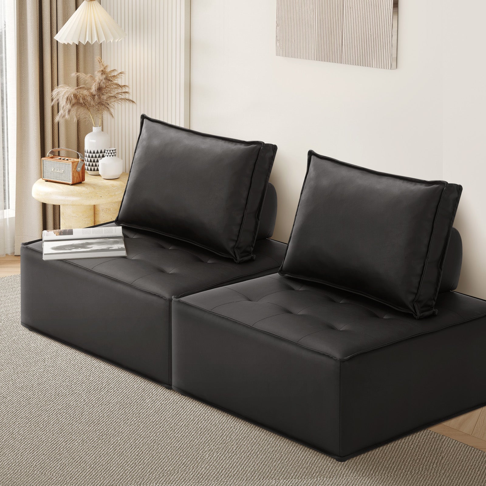 Oikiture 1-4PCS Modular Sofa Lounge Chair Armless TOFU Back Sherpa/Linen/PU