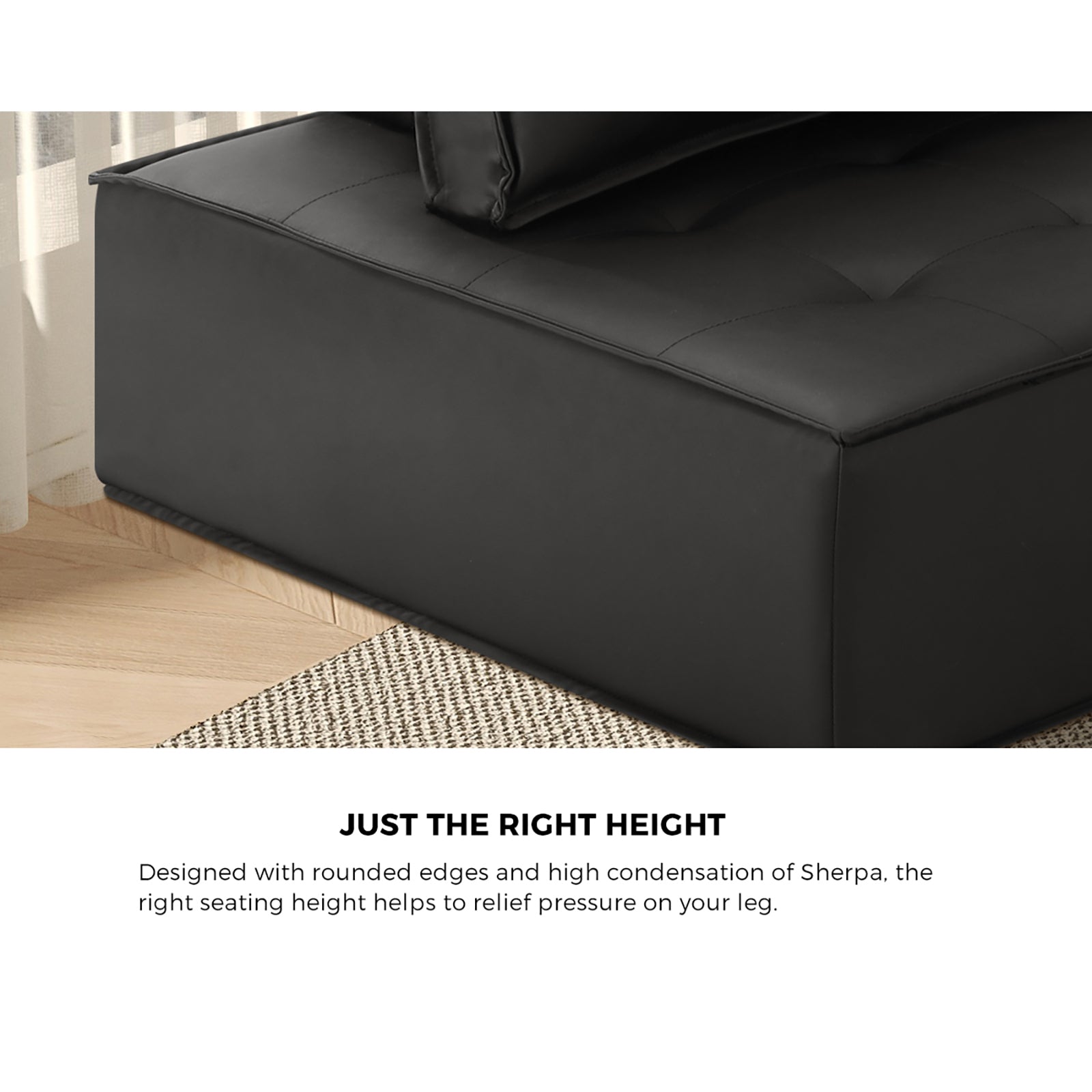 Oikiture 2PC Modular Sofa Lounge Chair Armless TOFU Back PU Leather Black