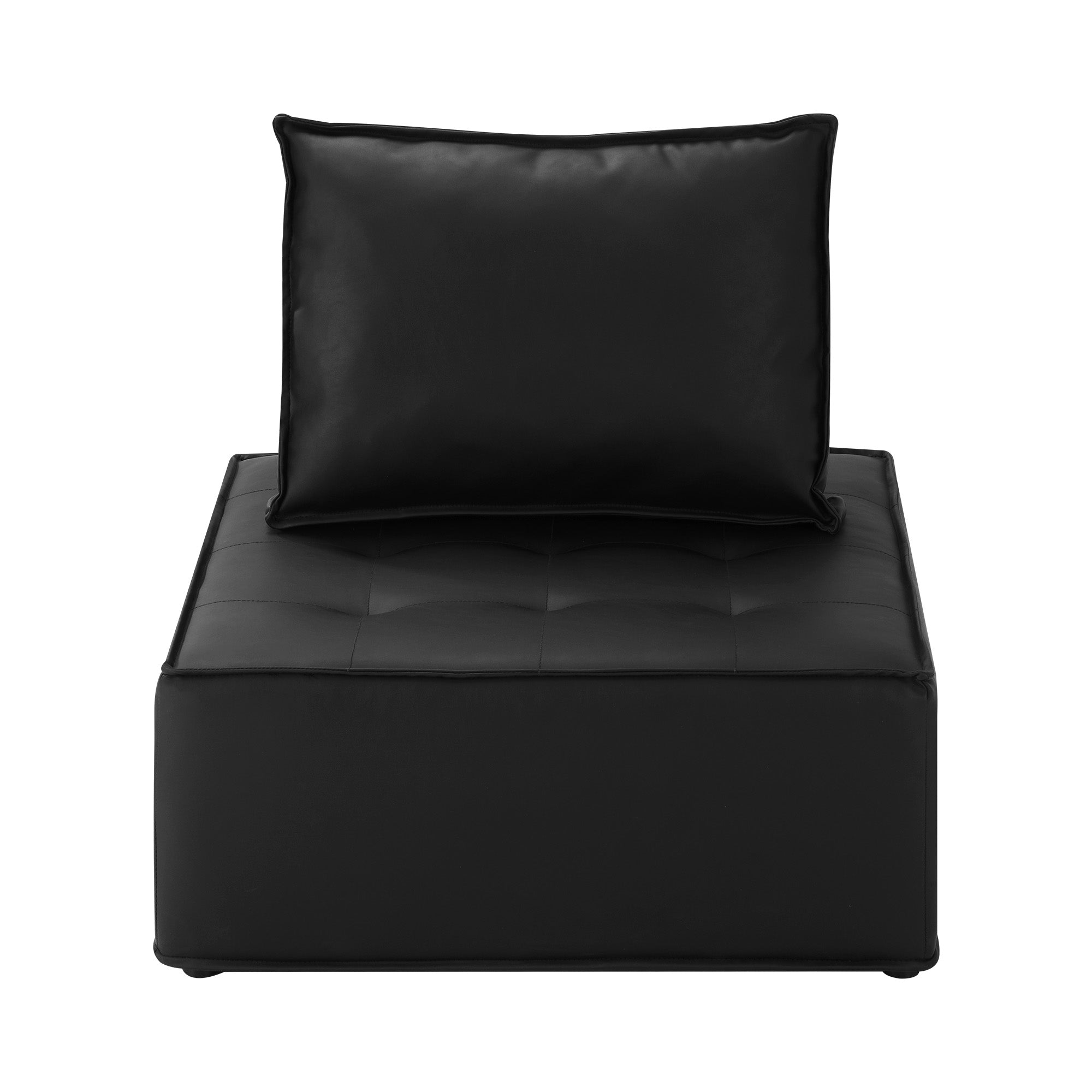 Oikiture 2PC Modular Sofa Lounge Chair Armless TOFU Back PU Leather Black - Sunyee