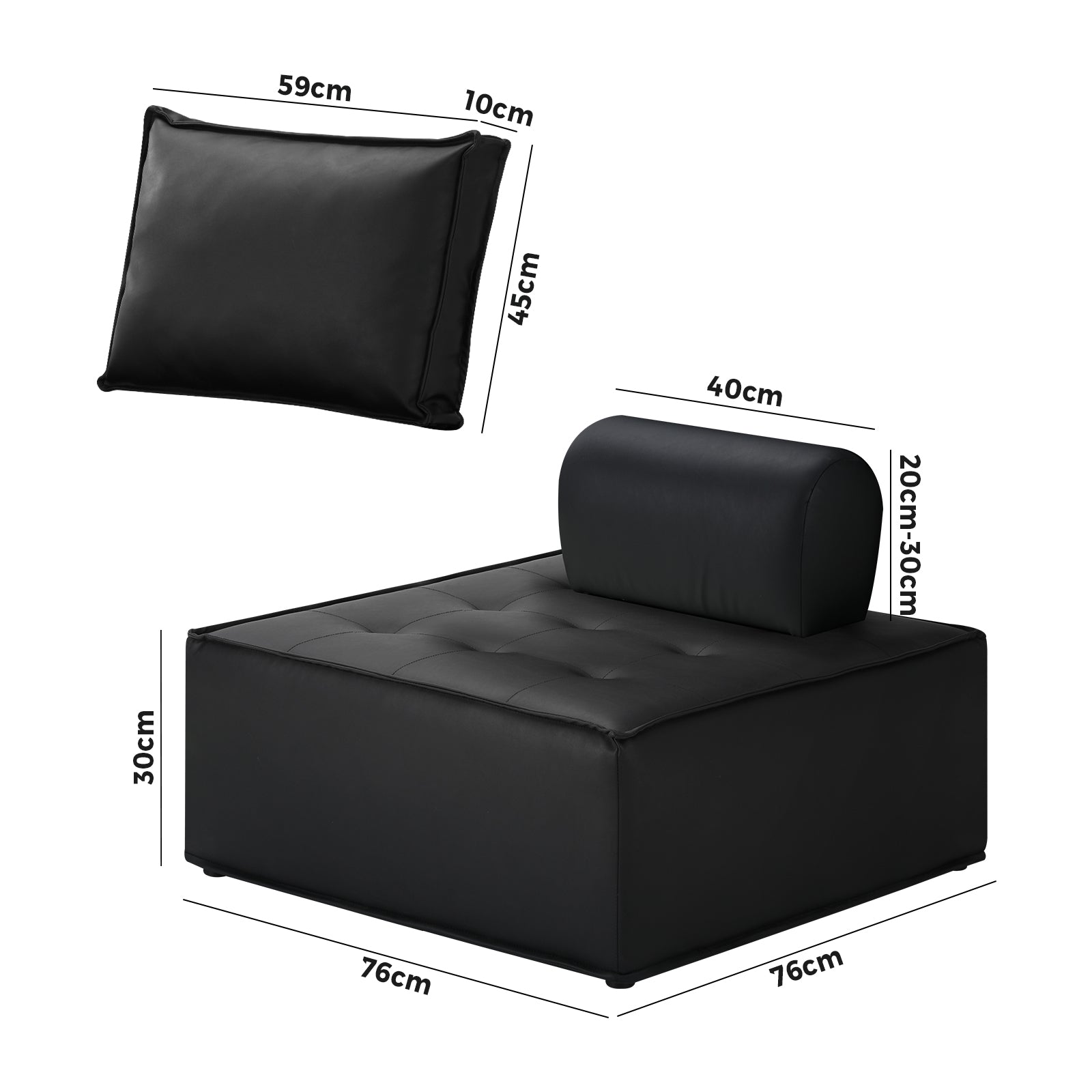 Oikiture 2PC Modular Sofa Lounge Chair Armless TOFU Back PU Leather Black - Sunyee