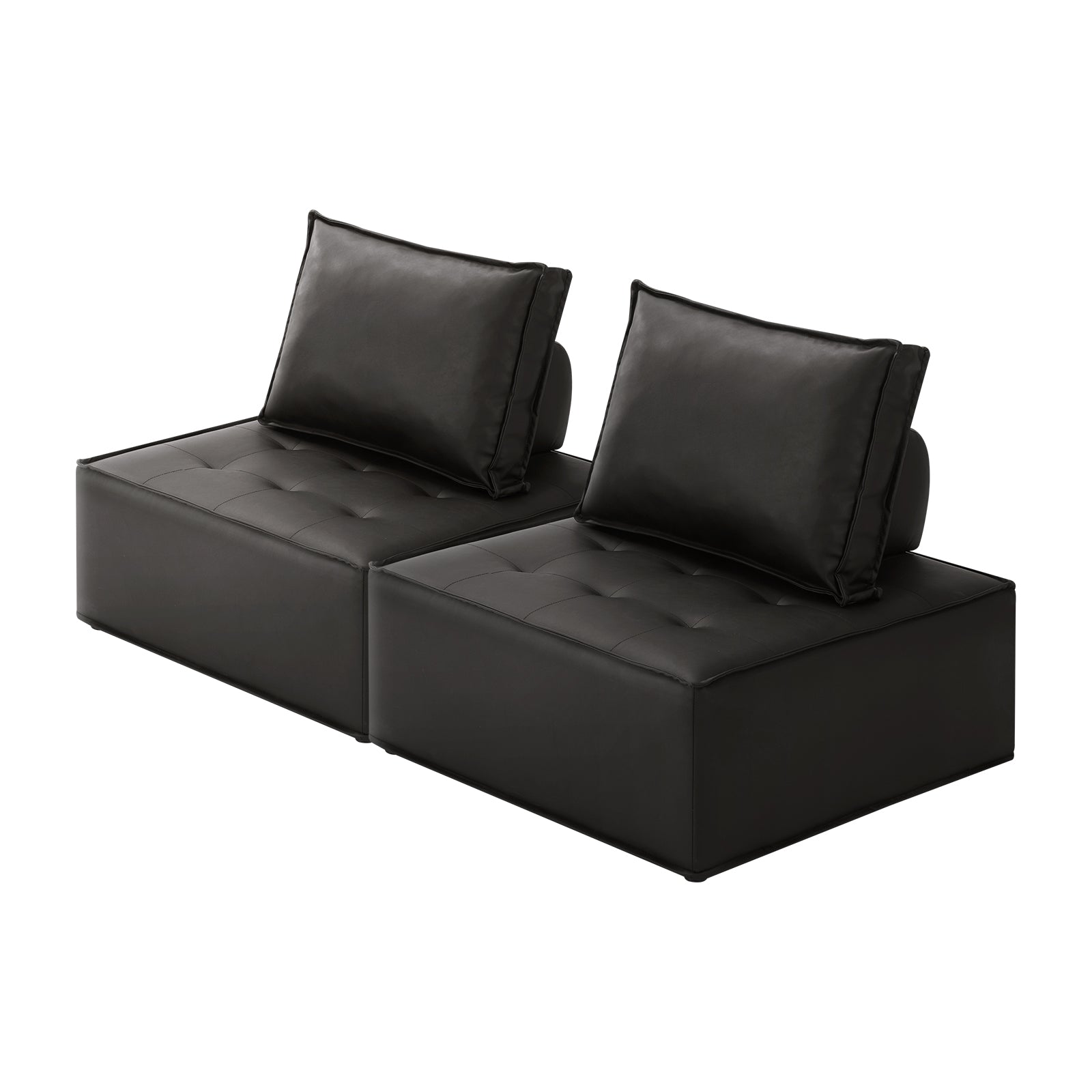 Oikiture 2PC Modular Sofa Lounge Chair Armless TOFU Back PU Leather Black - Sunyee