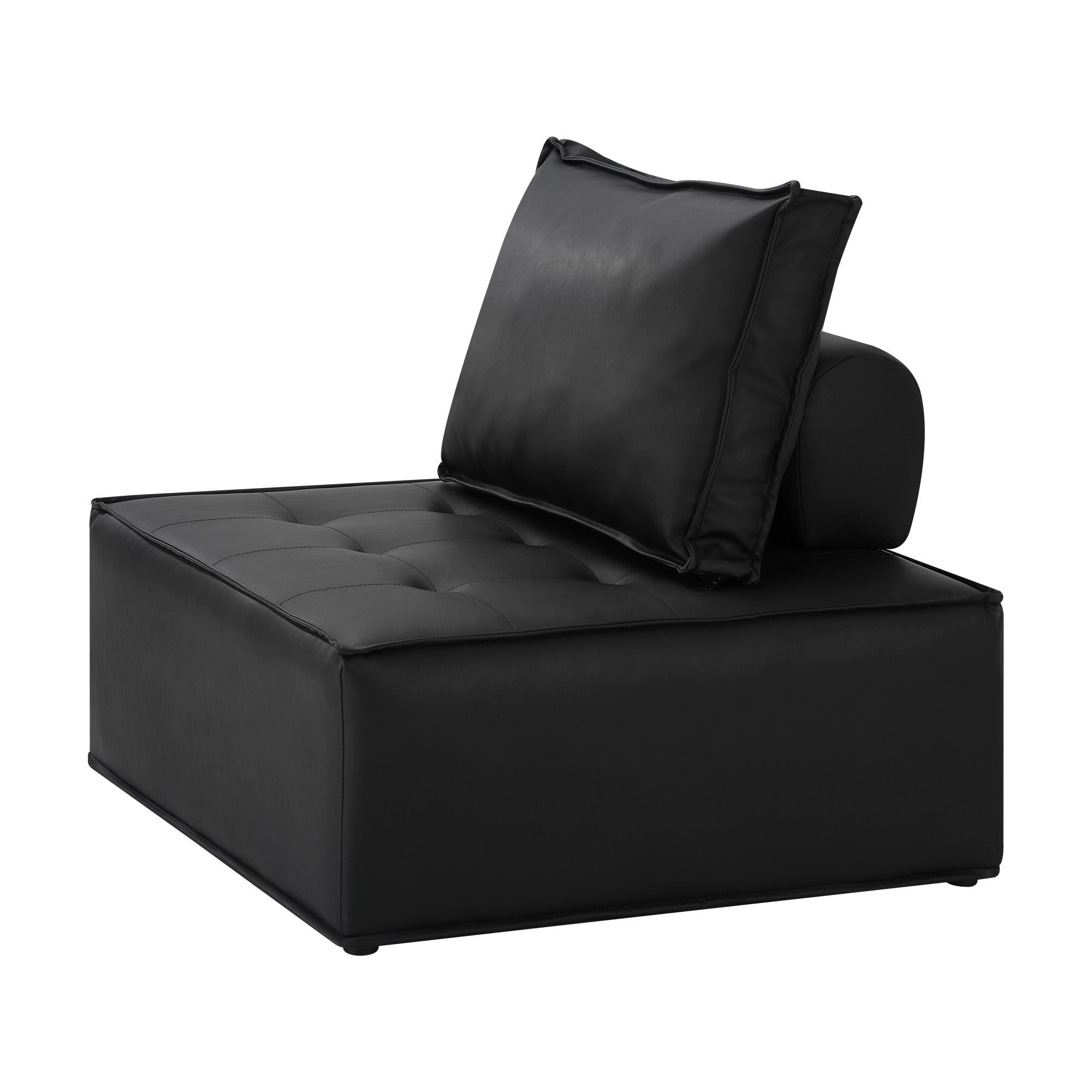 Oikiture 3PC Modular Sofa Lounge Chair Armless TOFU Back PU Leather Black - Sunyee