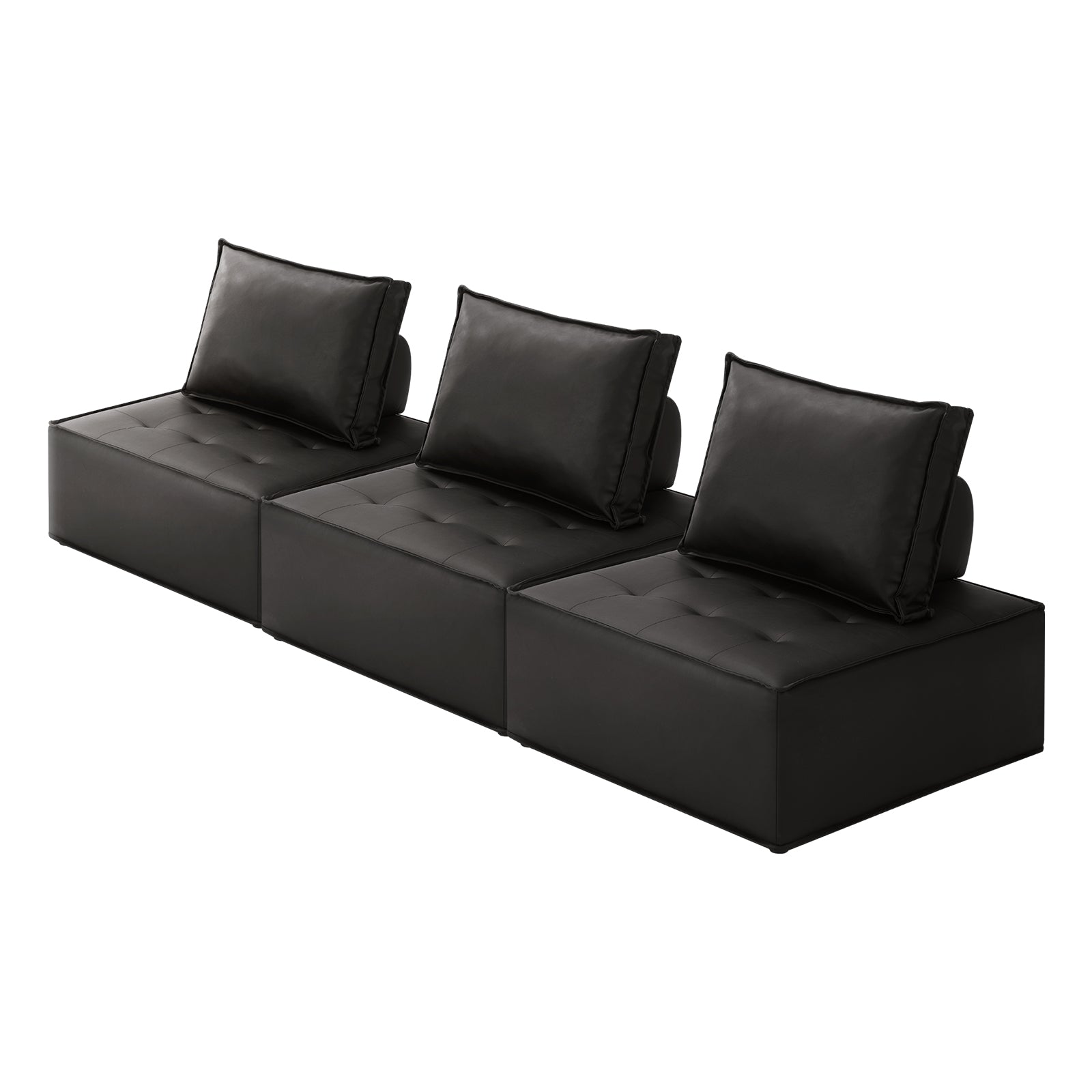 Oikiture 3PC Modular Sofa Lounge Chair Armless TOFU Back PU Leather Black - Sunyee