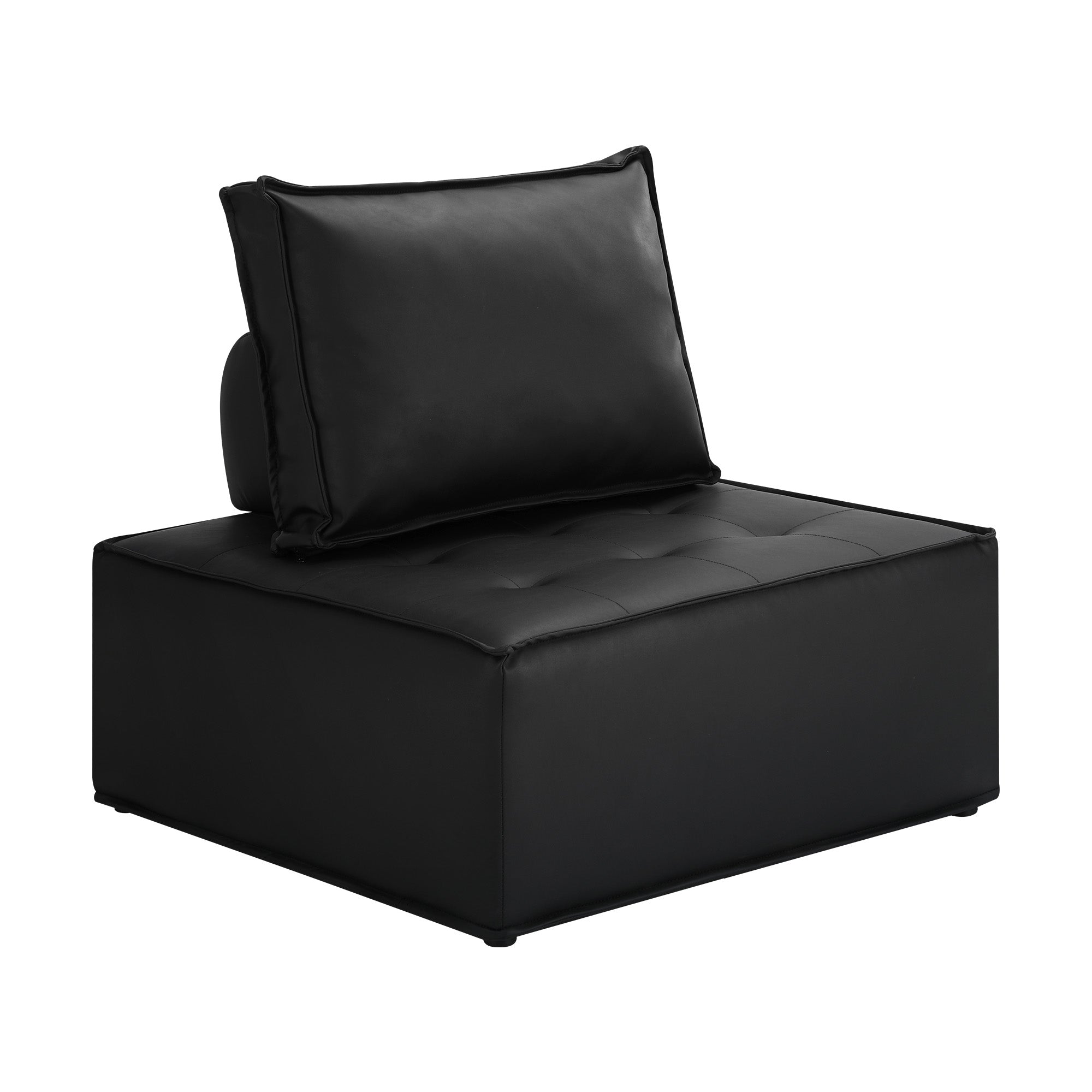 Oikiture 4PC Modular Sofa Lounge Chair Armless TOFU Back PU Leather Black - Sunyee