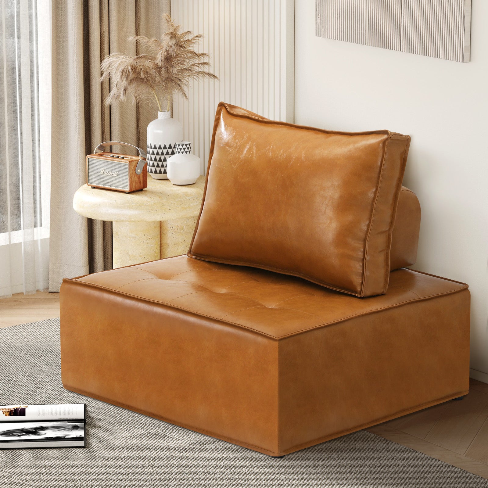 Oikiture 1-4PCS Modular Sofa Lounge Chair Armless TOFU Back Sherpa/Linen/PU