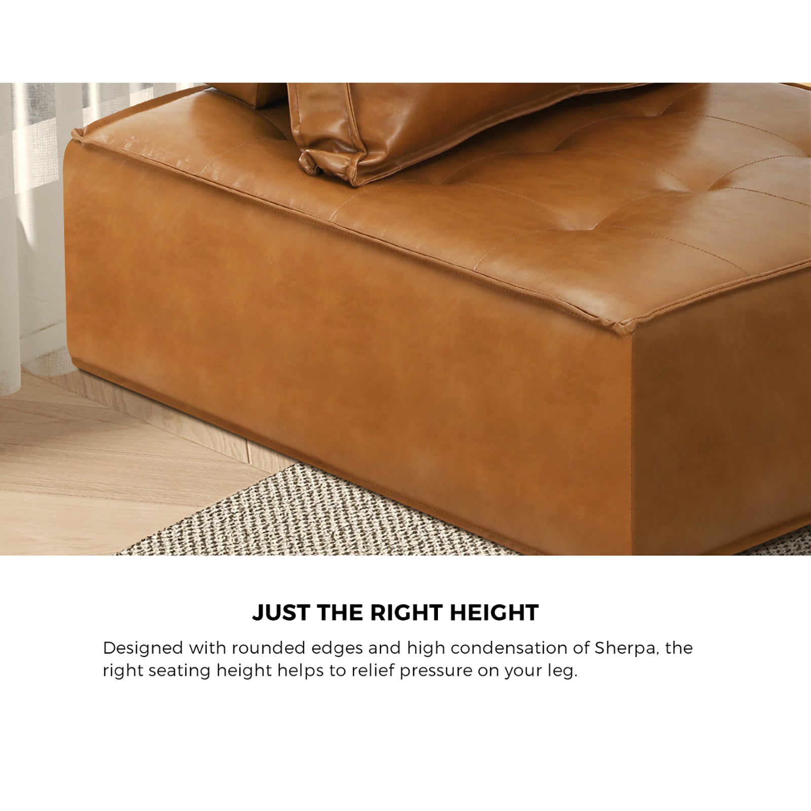 Oikiture 1PC Modular Sofa Lounge Chair Armless TOFU Back PU Leather Brown - Sunyee