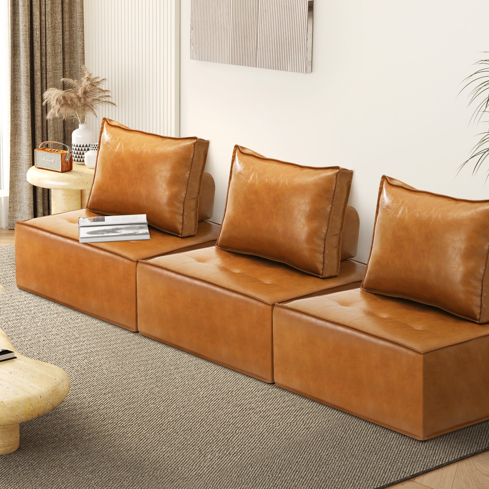 Oikiture 1-4PCS Modular Sofa Lounge Chair Armless TOFU Back Sherpa/Linen/PU