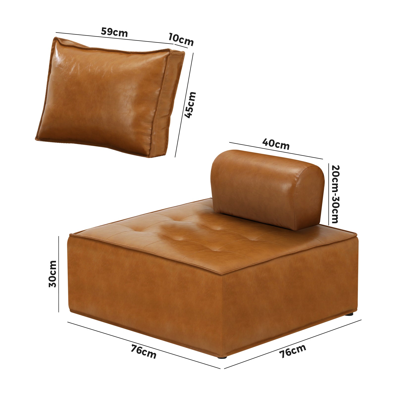 Oikiture 3PC Modular Sofa Lounge Chair Armless TOFU Back PU Leather Brown - Sunyee