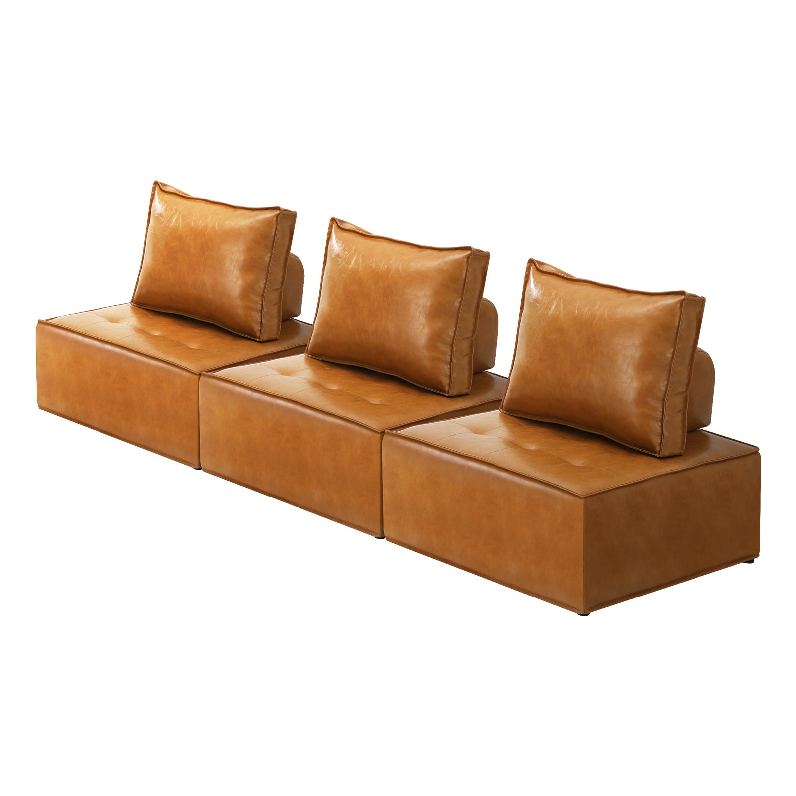 Oikiture 3PC Modular Sofa Lounge Chair Armless TOFU Back PU Leather Brown - Sunyee
