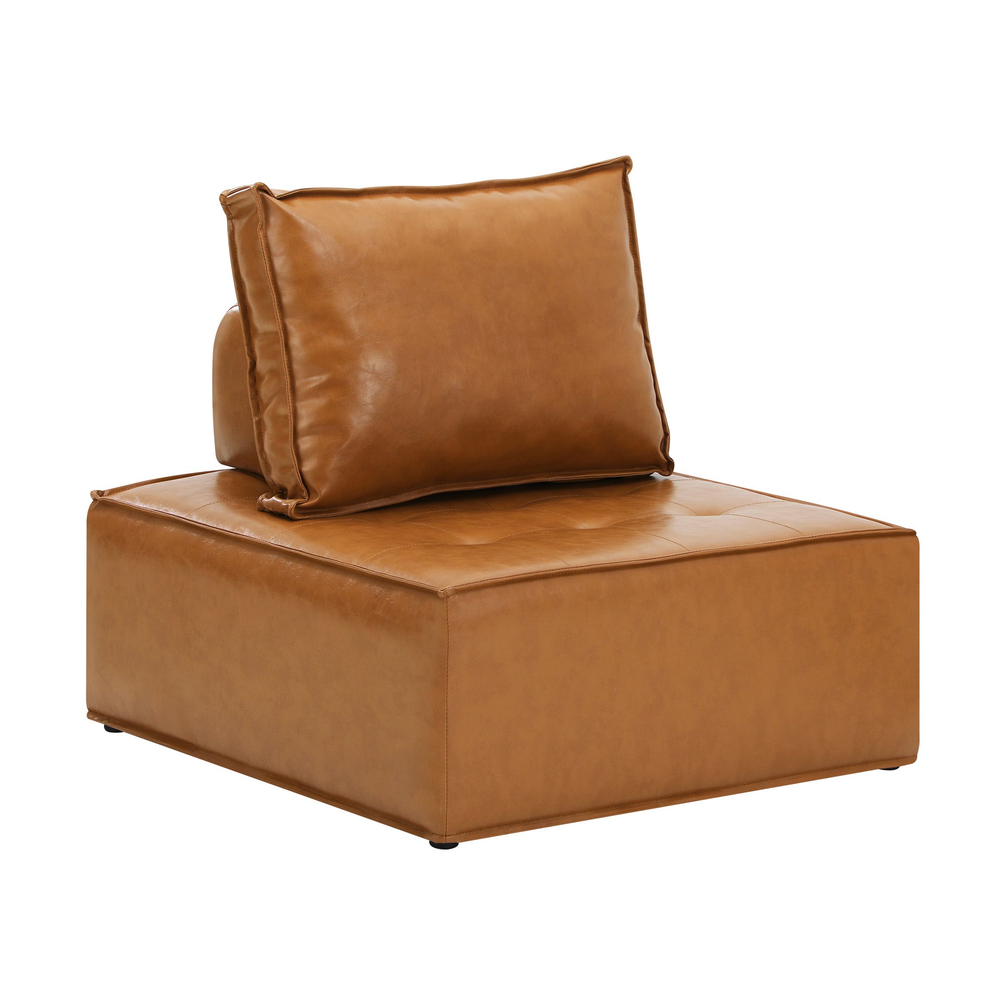 Oikiture 4PC Modular Sofa Lounge Chair Armless TOFU Back PU Leather Brown - Sunyee