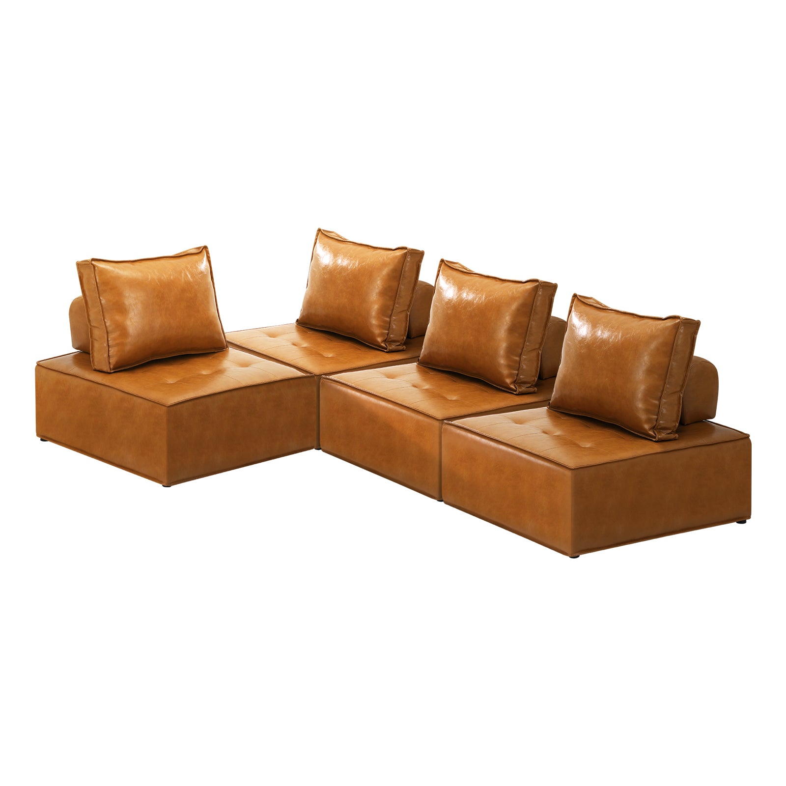 Oikiture 4PC Modular Sofa Lounge Chair Armless TOFU Back PU Leather Brown - Sunyee