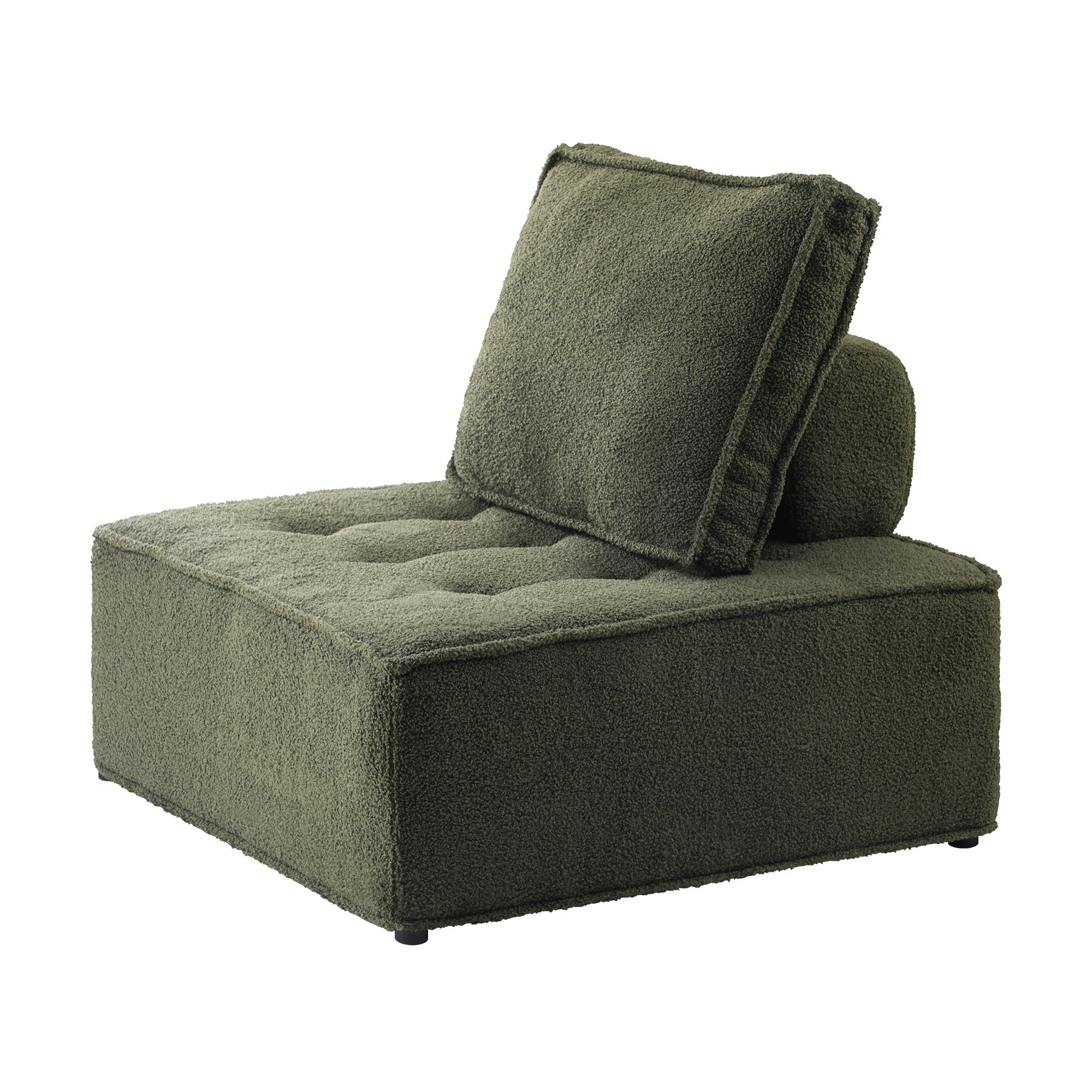 Oikiture 2PCS Modular Sofa Lounge Chair Armless TOFU Back Sherpa Green - Sunyee