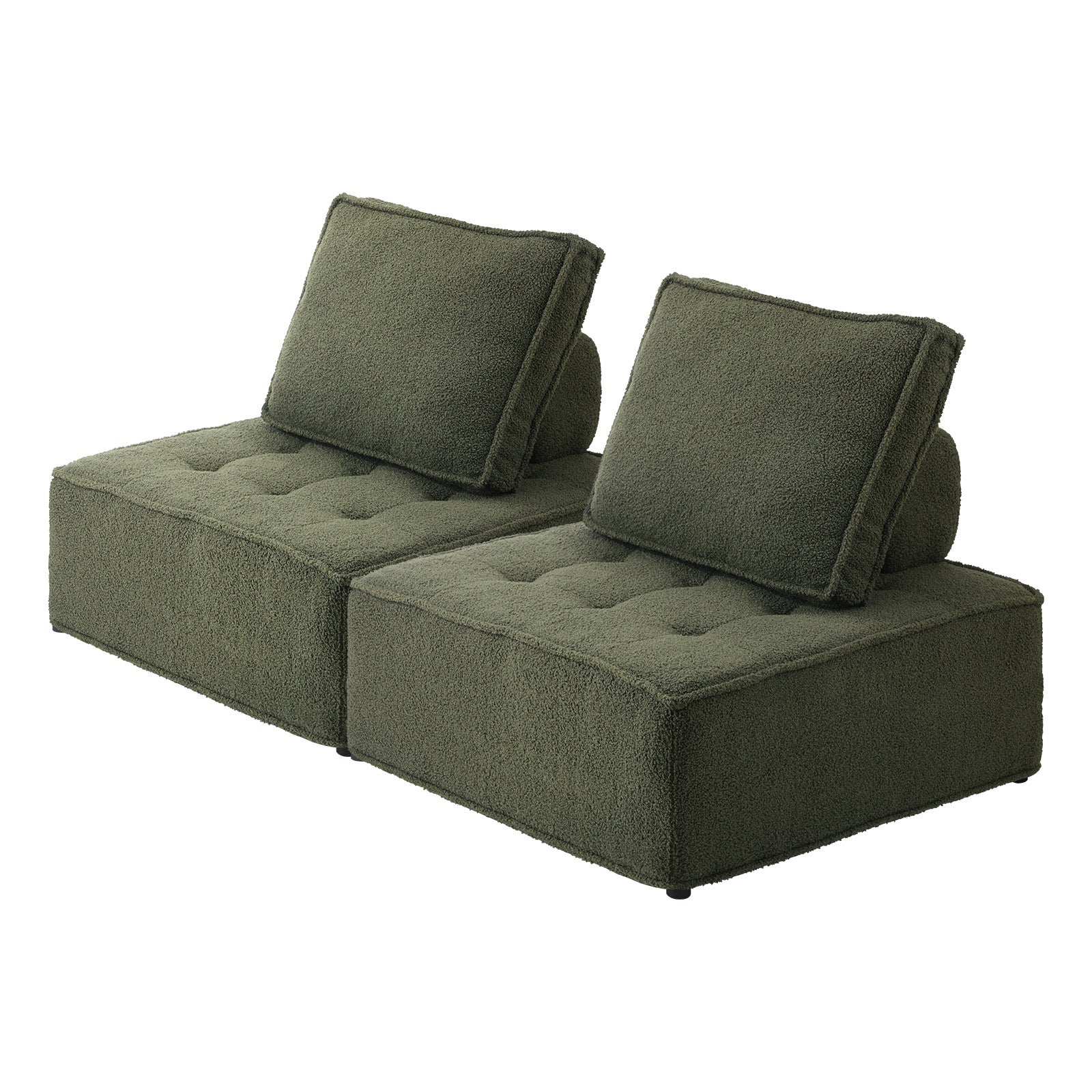 Oikiture 2PCS Modular Sofa Lounge Chair Armless TOFU Back Sherpa Green - Sunyee