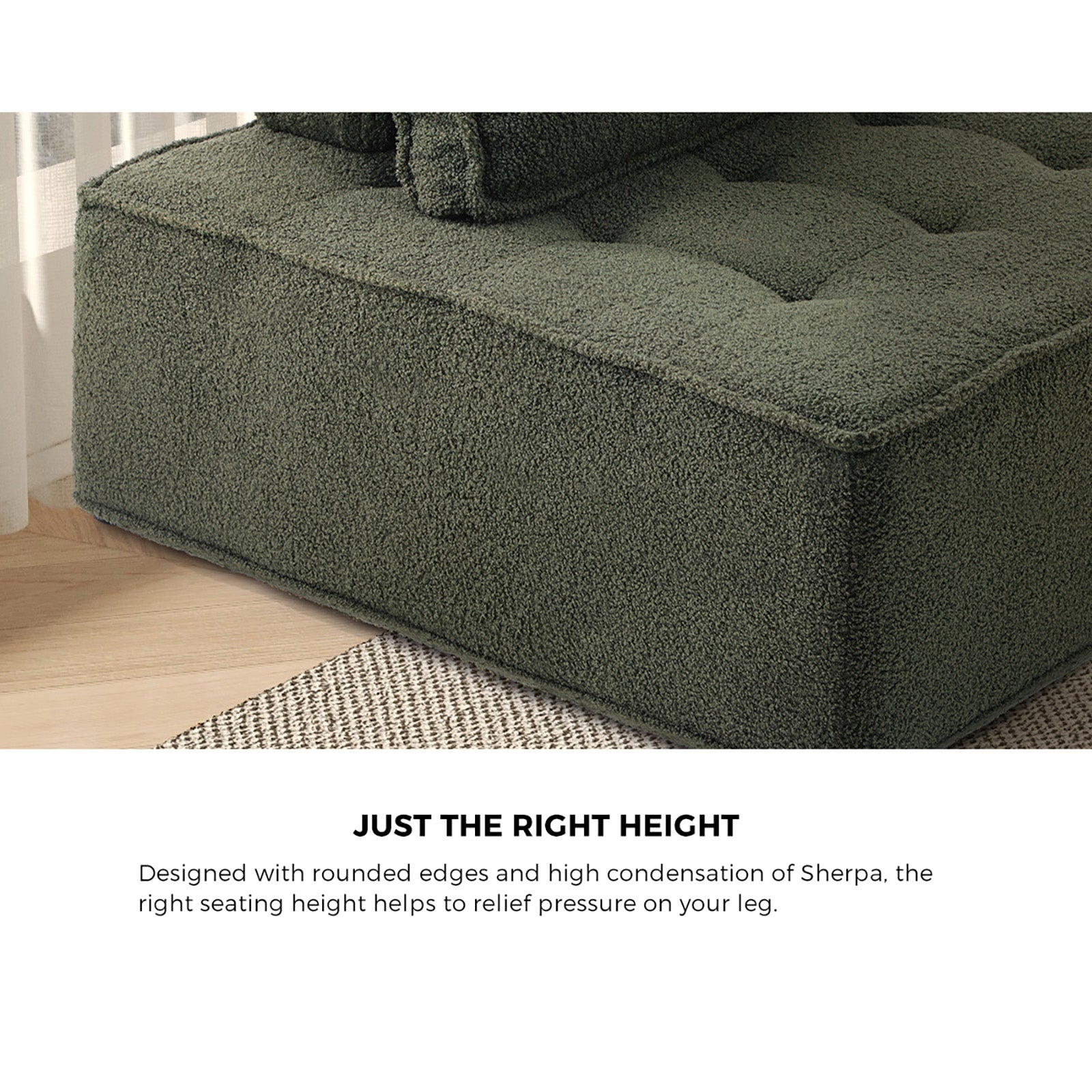 Oikiture 3PCS Modular Sofa Lounge Chair Armless TOFU Back Sherpa Green - Sunyee