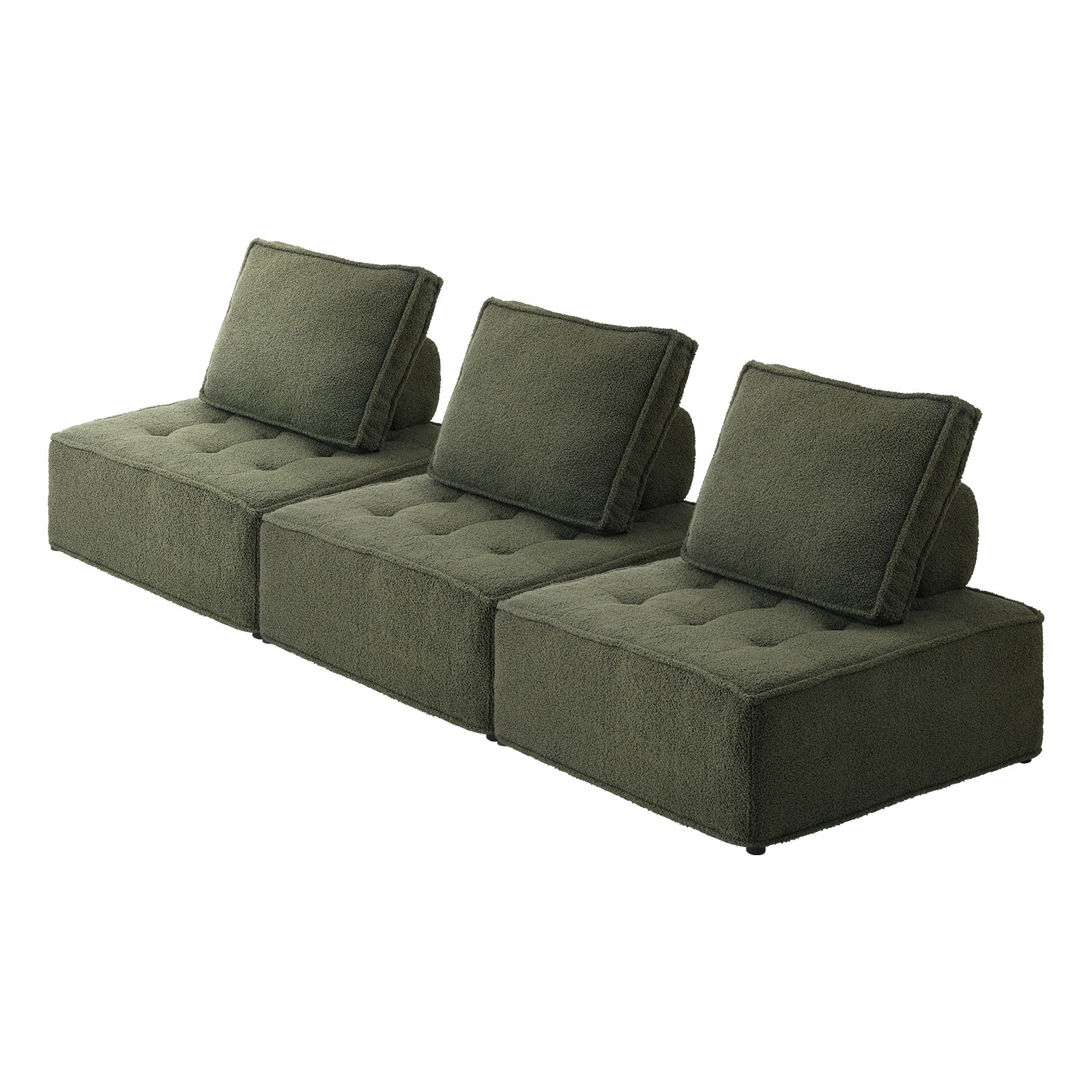 Oikiture 3PCS Modular Sofa Lounge Chair Armless TOFU Back Sherpa Green - Sunyee