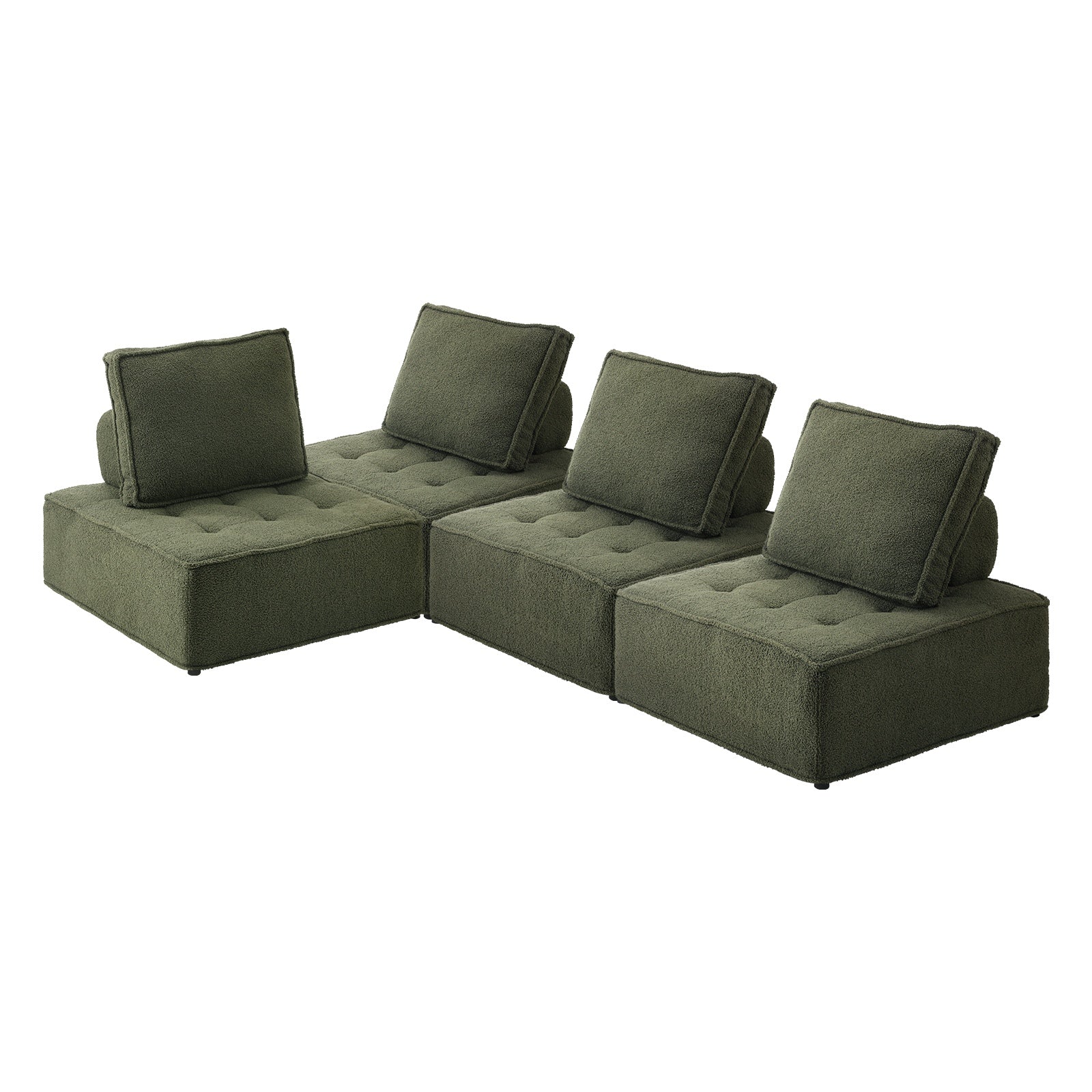 Oikiture 4PCS Modular Sofa Lounge Chair Armless TOFU Back Sherpa Green - Sunyee