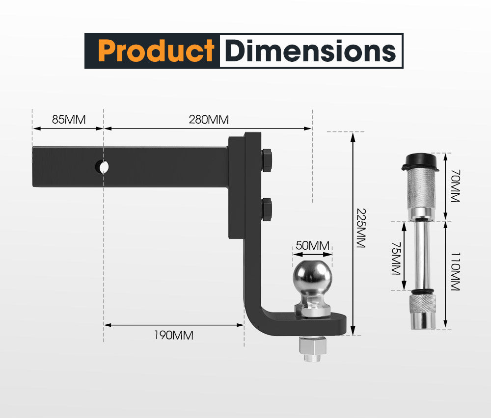Adjustable Towbar drop Tow Bar Ball Mount Tongue 2" Hitch Trailer 6000LBS 4WD Car - Sunyee