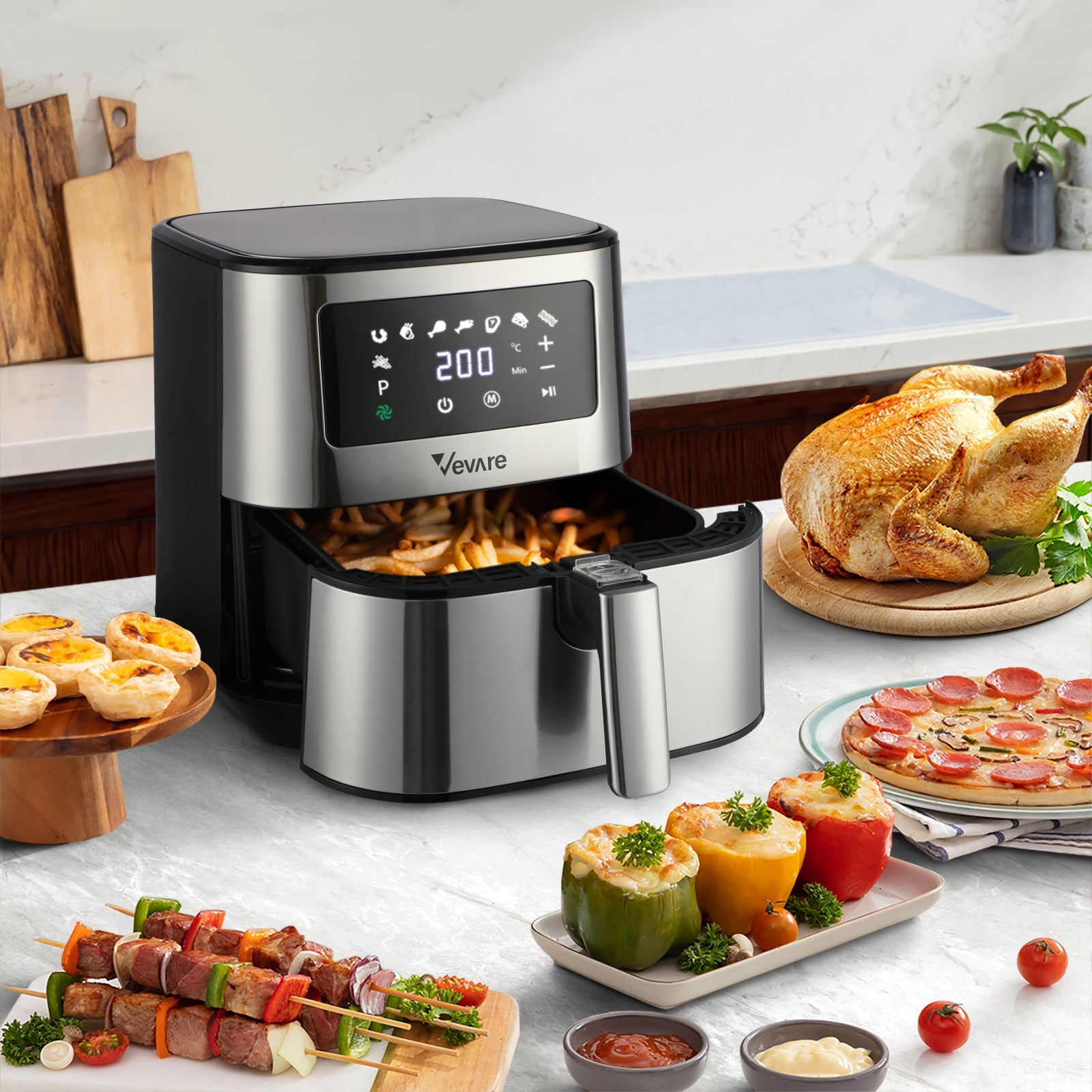 Vevare Air Fryer 5.5L LCD Airfryers Electric Oven Oil Free Kitchen Cooker Silver - Sunyee