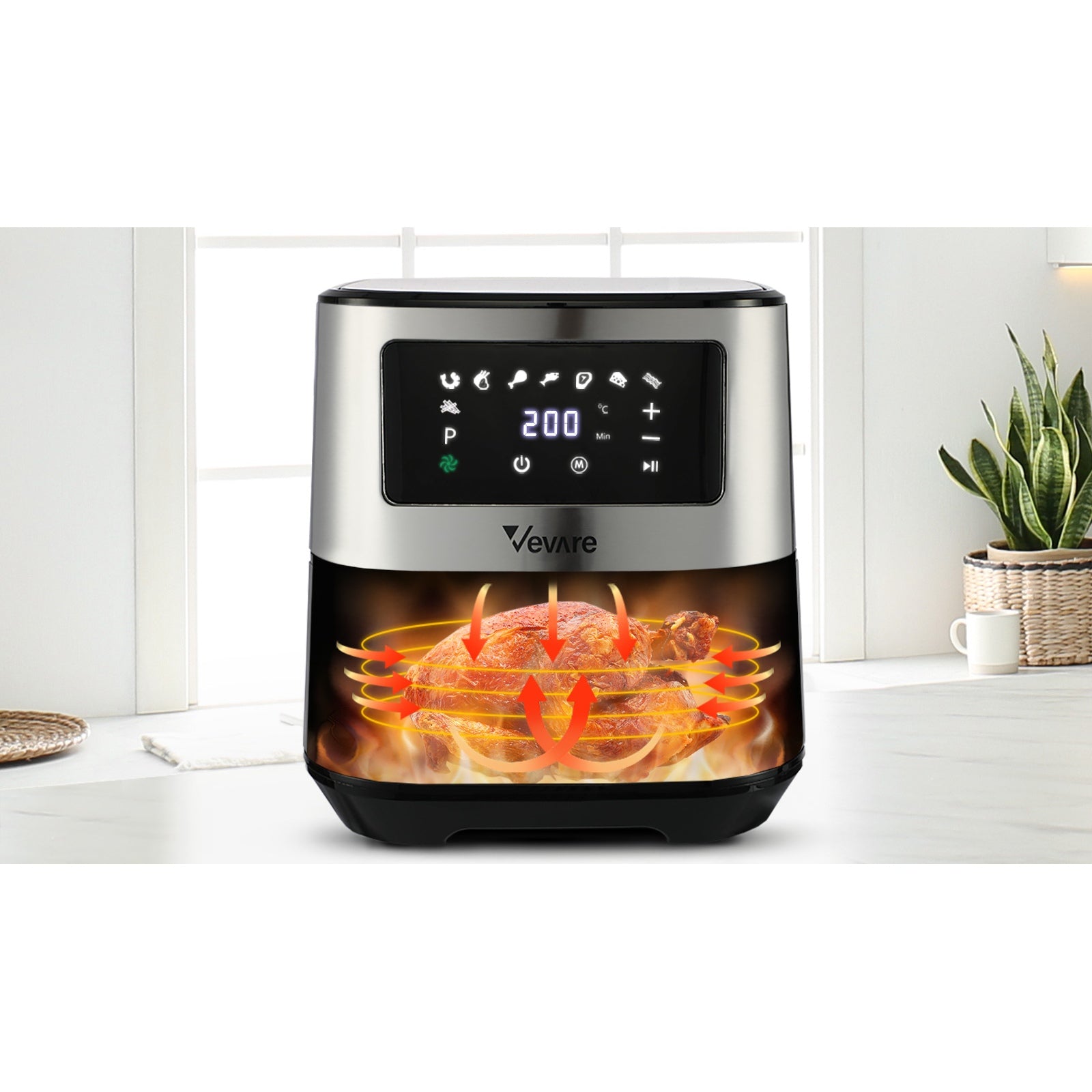 Vevare Air Fryer 5.5L LCD Airfryers Electric Oven Oil Free Kitchen Cooker Silver - Sunyee