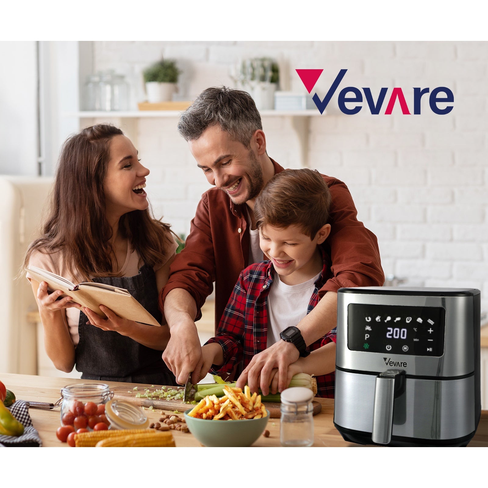 Vevare Air Fryer 5.5L LCD Airfryers Electric Oven Oil Free Kitchen Cooker Silver - Sunyee