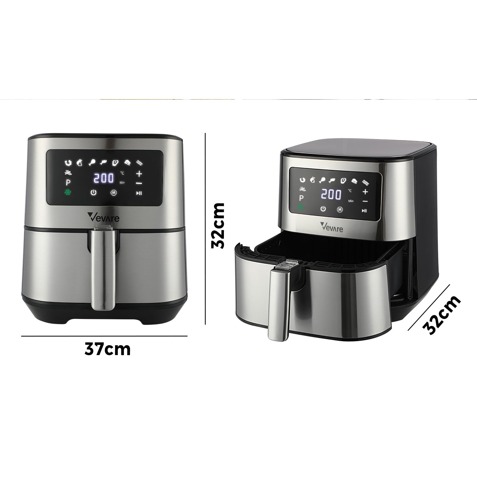 Vevare Air Fryer 5.5L LCD Airfryers Electric Oven Oil Free Kitchen Cooker Silver - Sunyee