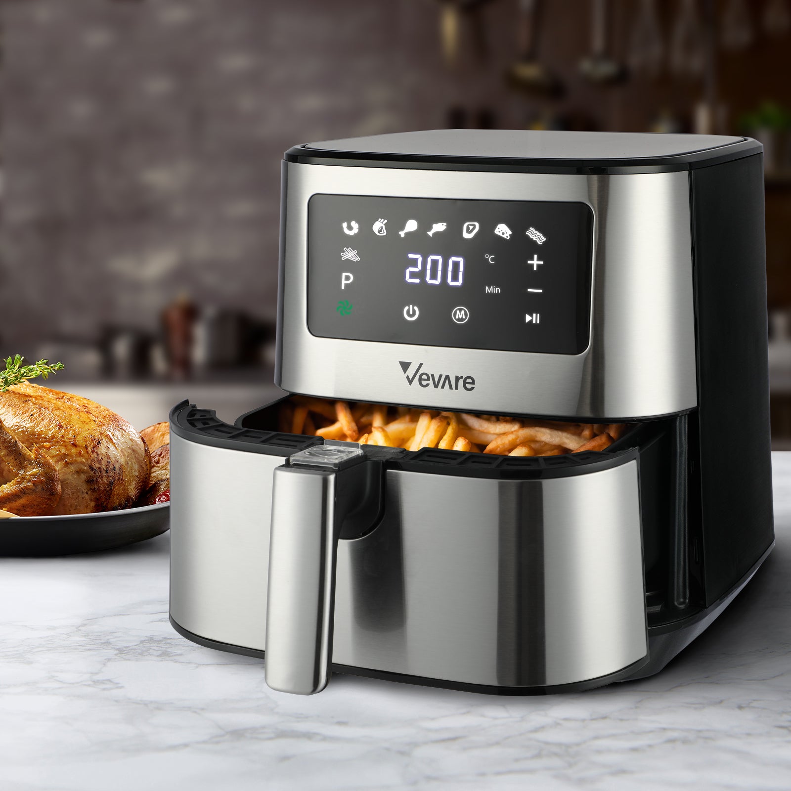 Vevare Air Fryer 5.5L LCD Airfryers Electric Oven Oil Free Kitchen Cooker Silver - Sunyee