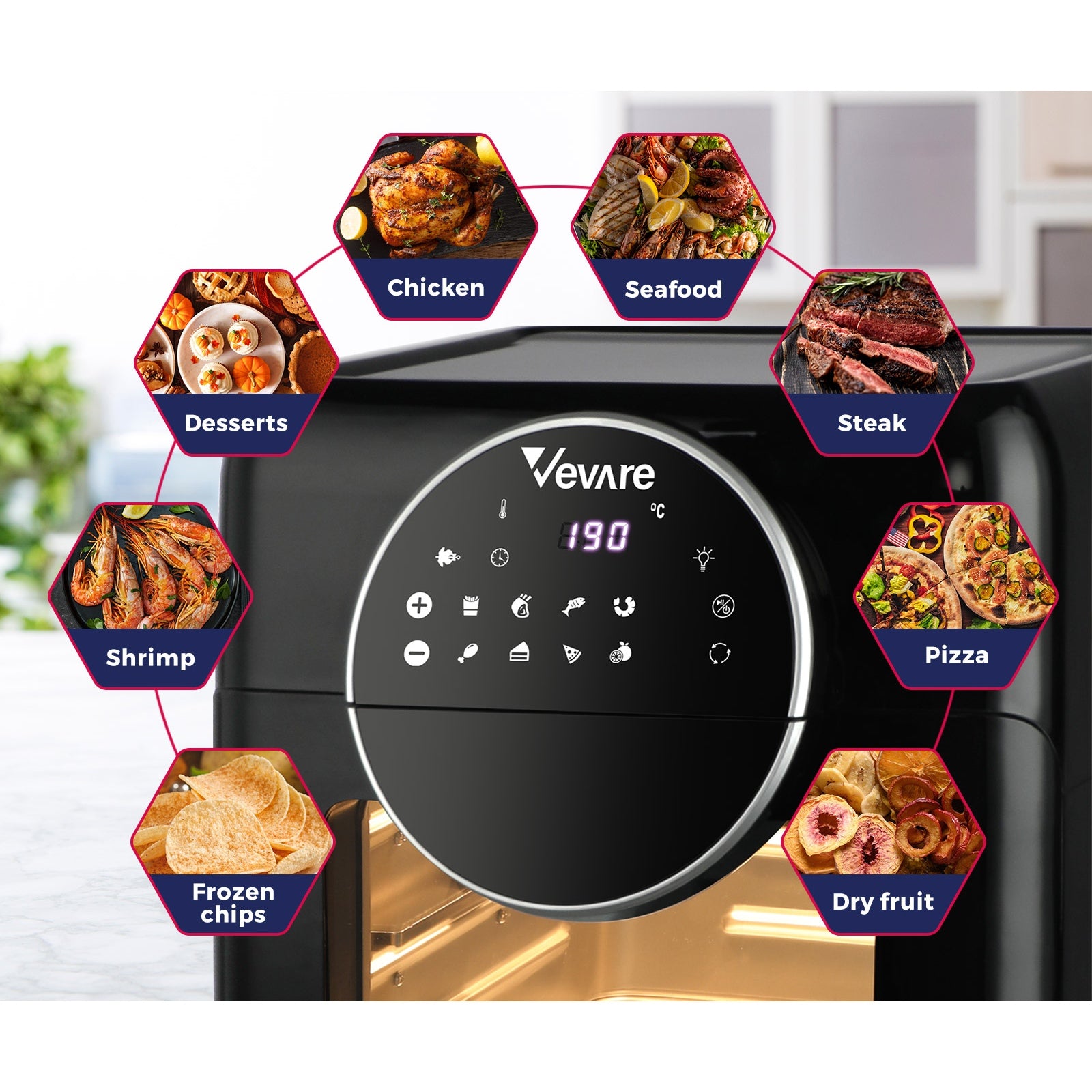 Vevare Air Fryer 10L LCD Fryers Low Fat Oven Airfryer Kitchen Cooker 1500W - Sunyee