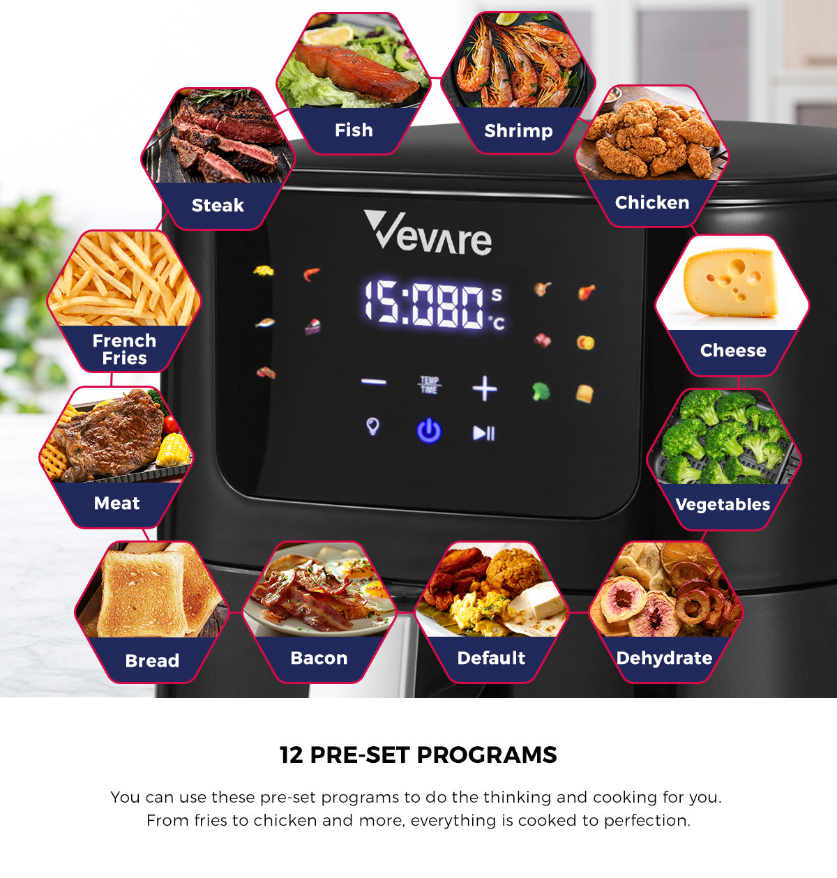 Vevare Air Fryer 5L Fryers Oven LCD Touch Oil Free Cooker 1500W Kitchen - Sunyee