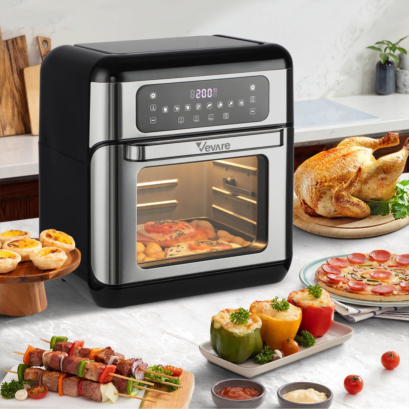 Vevare Air Fryer 10L LCD Fryers Oven Airfryer Kitchen Oil Free Cooker 1500W - Sunyee