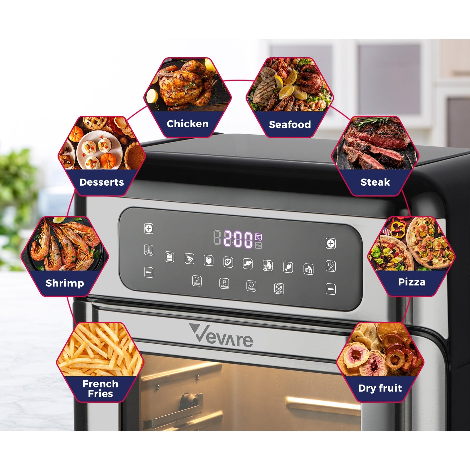 Vevare Air Fryer 10L LCD Fryers Oven Airfryer Kitchen Oil Free Cooker 1500W - Sunyee