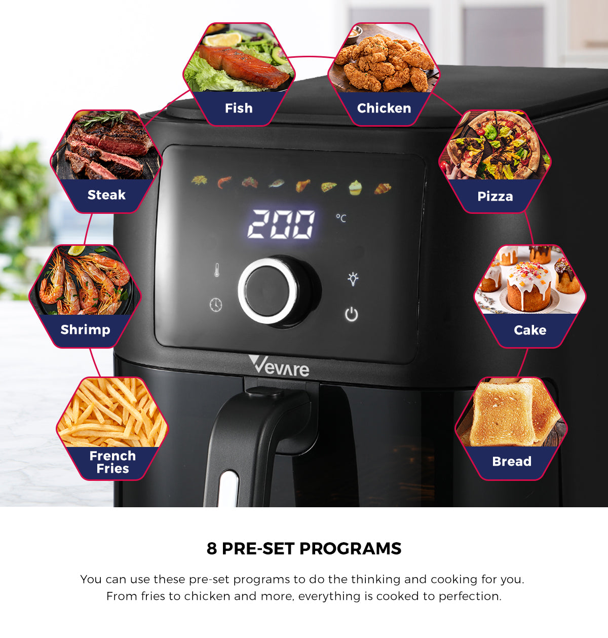 Vevare Air Fryer 8L Fryers Oven Digital Touch Oil Free Cooker 1700W Kitchen - Sunyee