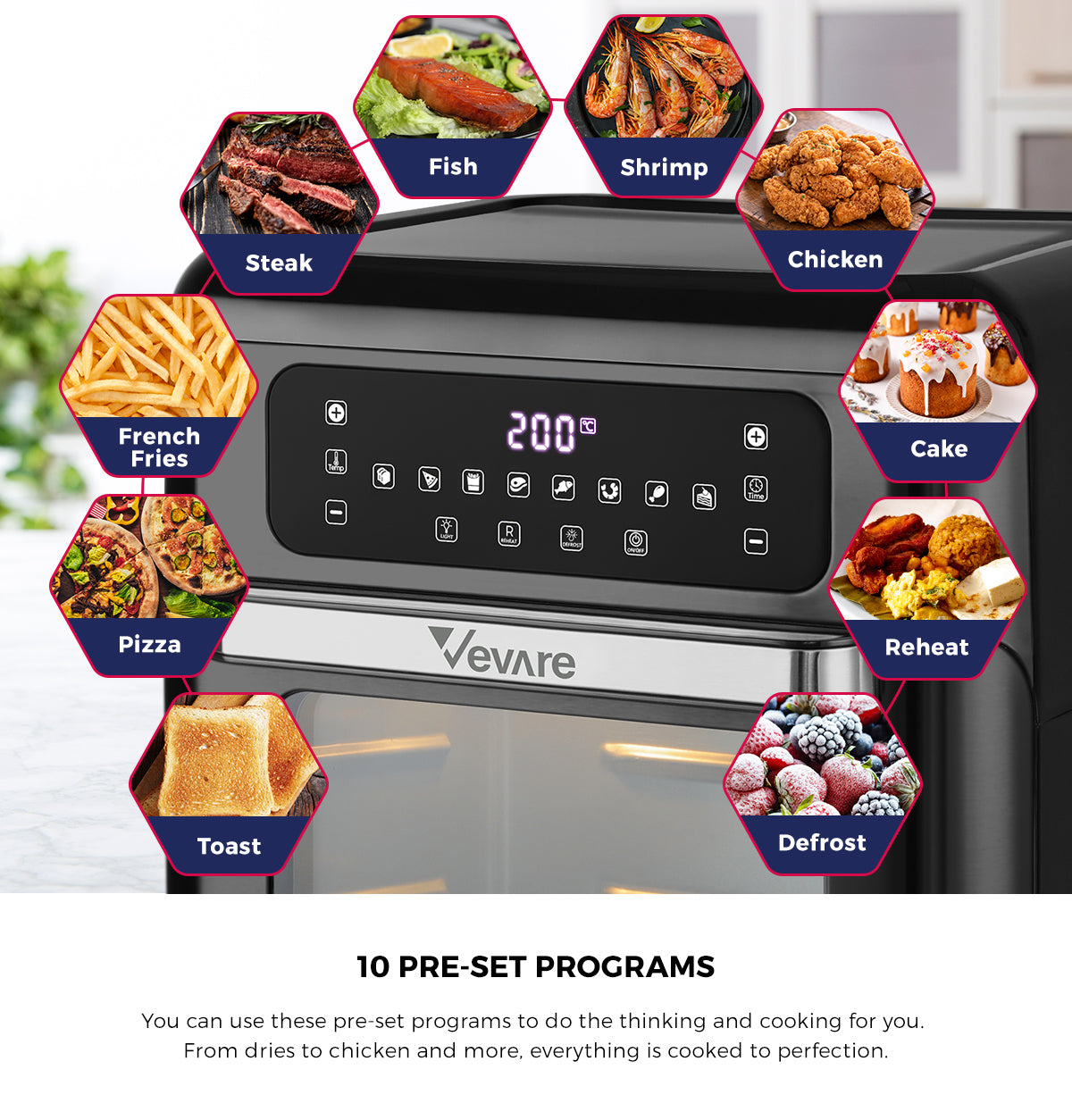 Vevare Air Fryer 12L Fryers Oven LCD Touch Oil Free Cooker 1500W Kitchen - Sunyee