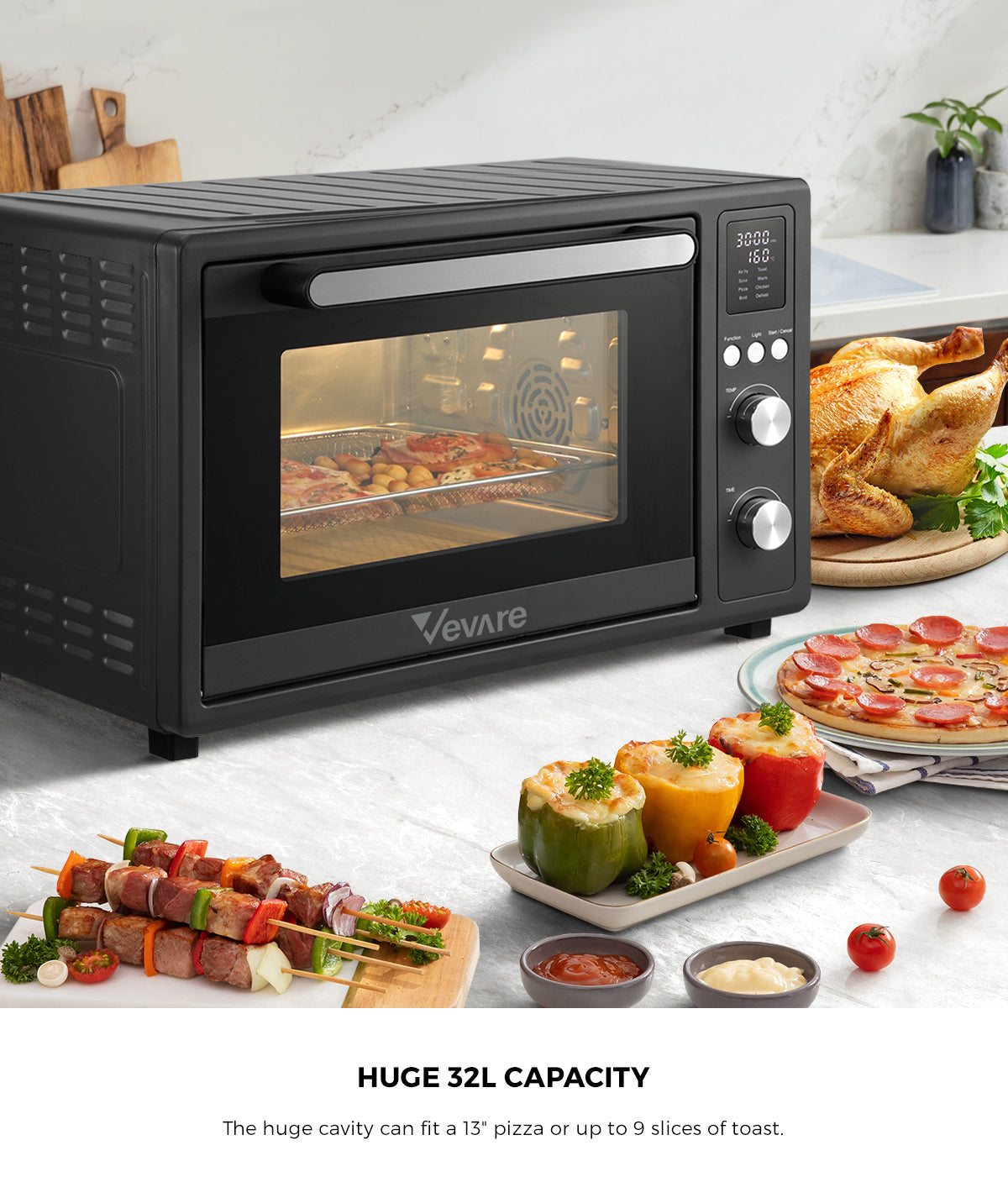 Vevare Air Fryer 32L Fryers Oven LCD Display Oil Free Cooker 1700W Kitchen - Sunyee