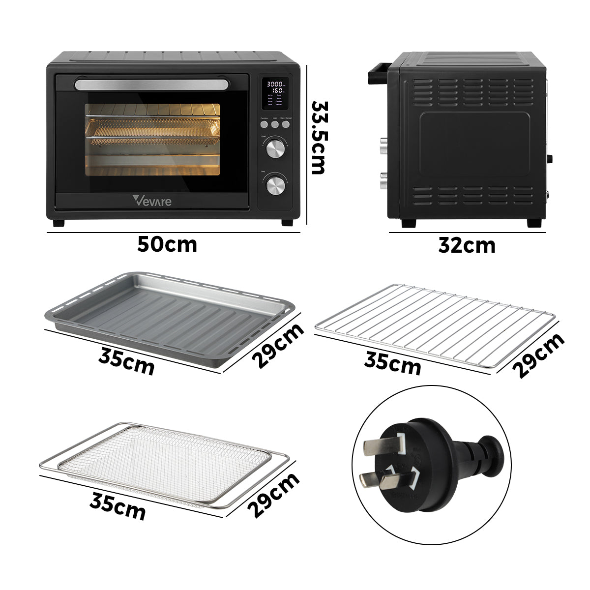 Vevare Air Fryer 32L Fryers Oven LCD Display Oil Free Cooker 1700W Kitchen - Sunyee