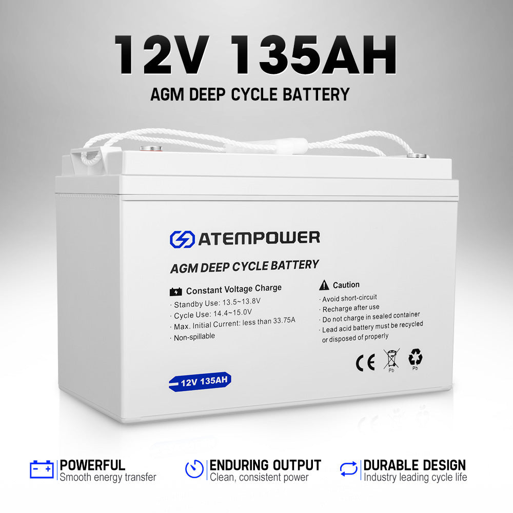 Atem Power 135Ah 12V AGM Deep Cycle Battery Portable 4WD Sealed Marine Solar SLA - Sunyee