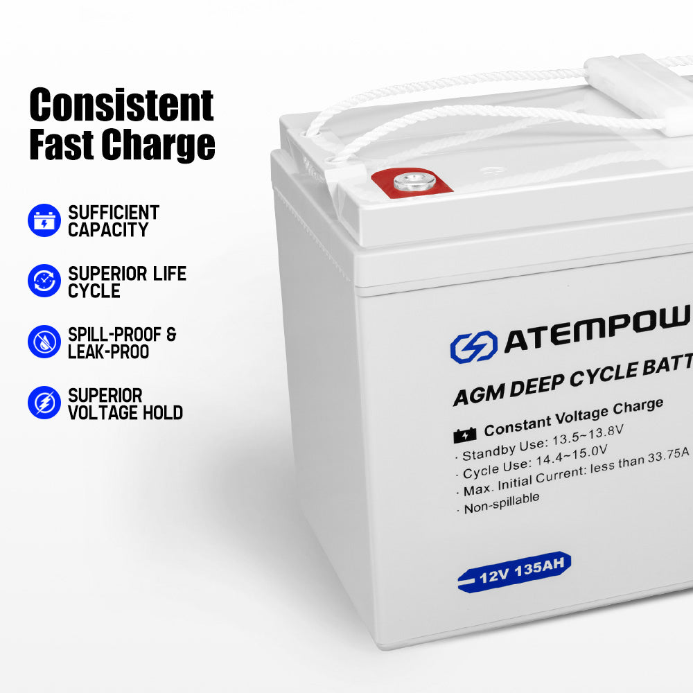 Atem Power 135Ah 12V AGM Deep Cycle Battery Portable 4WD Sealed Marine Solar SLA - Sunyee