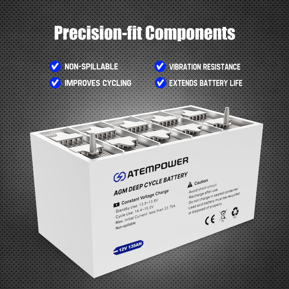 Atem Power 135Ah 12V AGM Deep Cycle Battery Portable 4WD Sealed Marine Solar SLA - Sunyee
