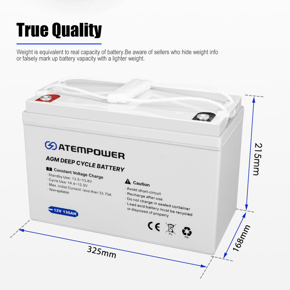 Atem Power 135Ah 12V AGM Deep Cycle Battery Portable 4WD Sealed Marine Solar SLA - Sunyee