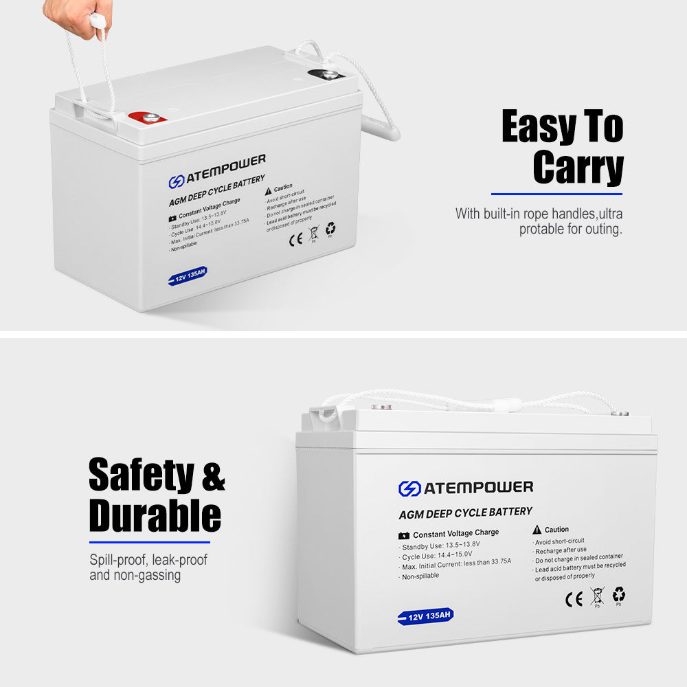 Atem Power 135Ah 12V AGM Deep Cycle Battery Portable 4WD Sealed Marine Solar SLA - Sunyee