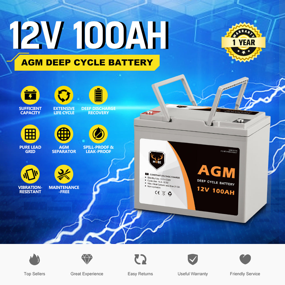 100Ah Deep Cycle Battery 12V AGM Marine Sealed Solar Power Portable 4WD - Sunyee