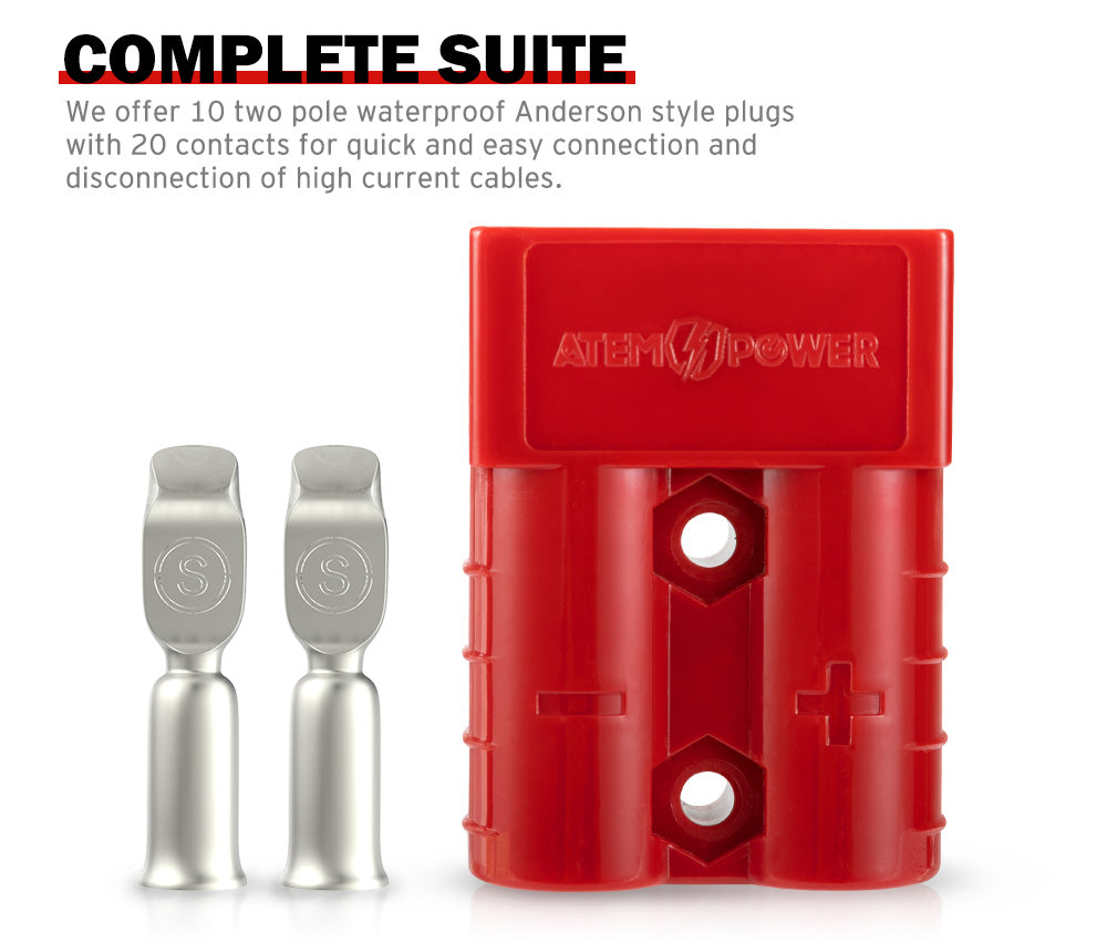 Atem Power 50Pcs Red Anderson Style Plug Connectors 50 AMP 6AWG DC Power 12-24V - Sunyee