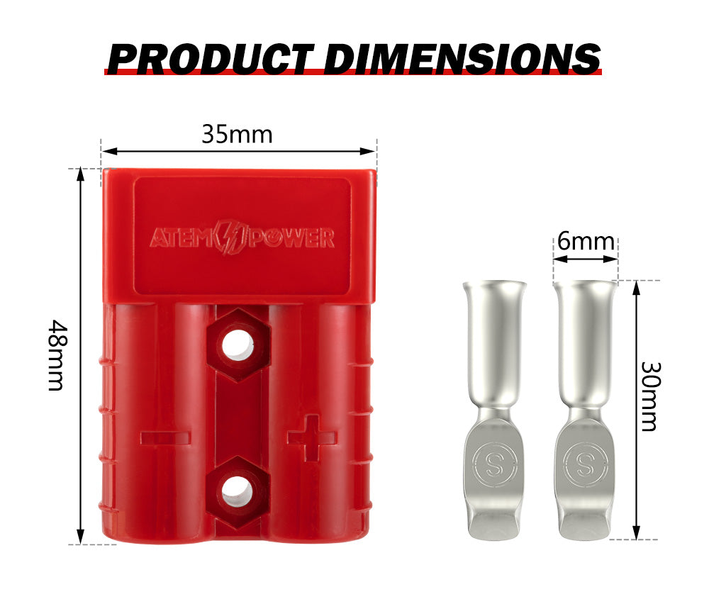 Atem Power 50Pcs Red Anderson Style Plug Connectors 50 AMP 6AWG DC Power 12-24V - Sunyee