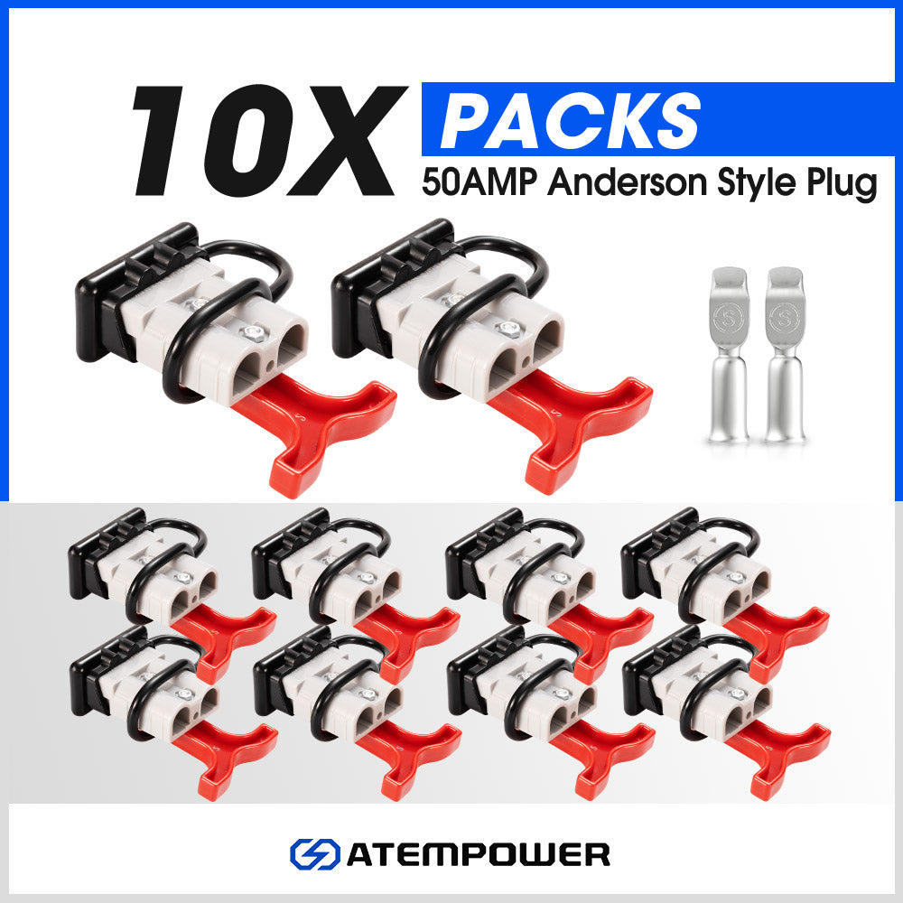 10x Anderson Style Plug Connectors 50 AMP T Handle Dust Cap Cover Solar - Sunyee