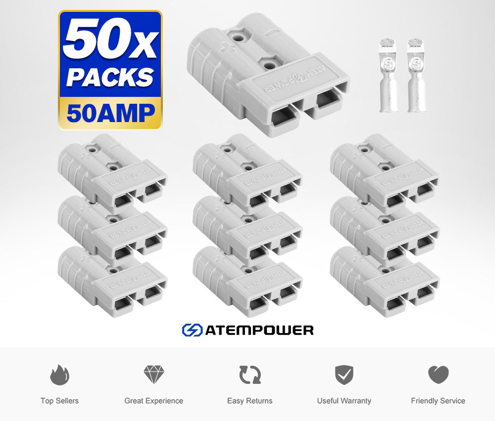 Atem Power 50Pcs Anderson Style Plug Connectors 50 AMP 12-24V 6AWG DC Power Tool - Sunyee