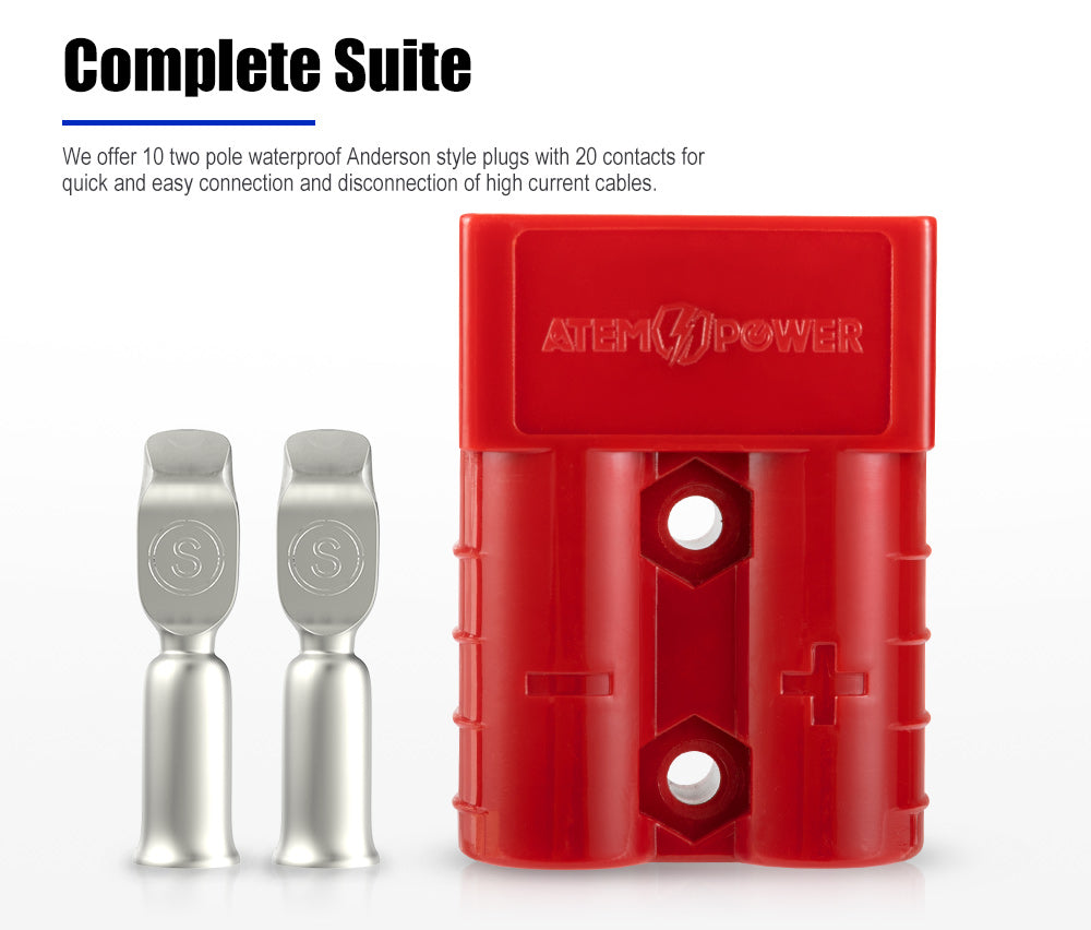 Atem Power 10Pcs Red Anderson Style Plug Connectors 50 AMP 12-24V 6AWG DC Power - Sunyee